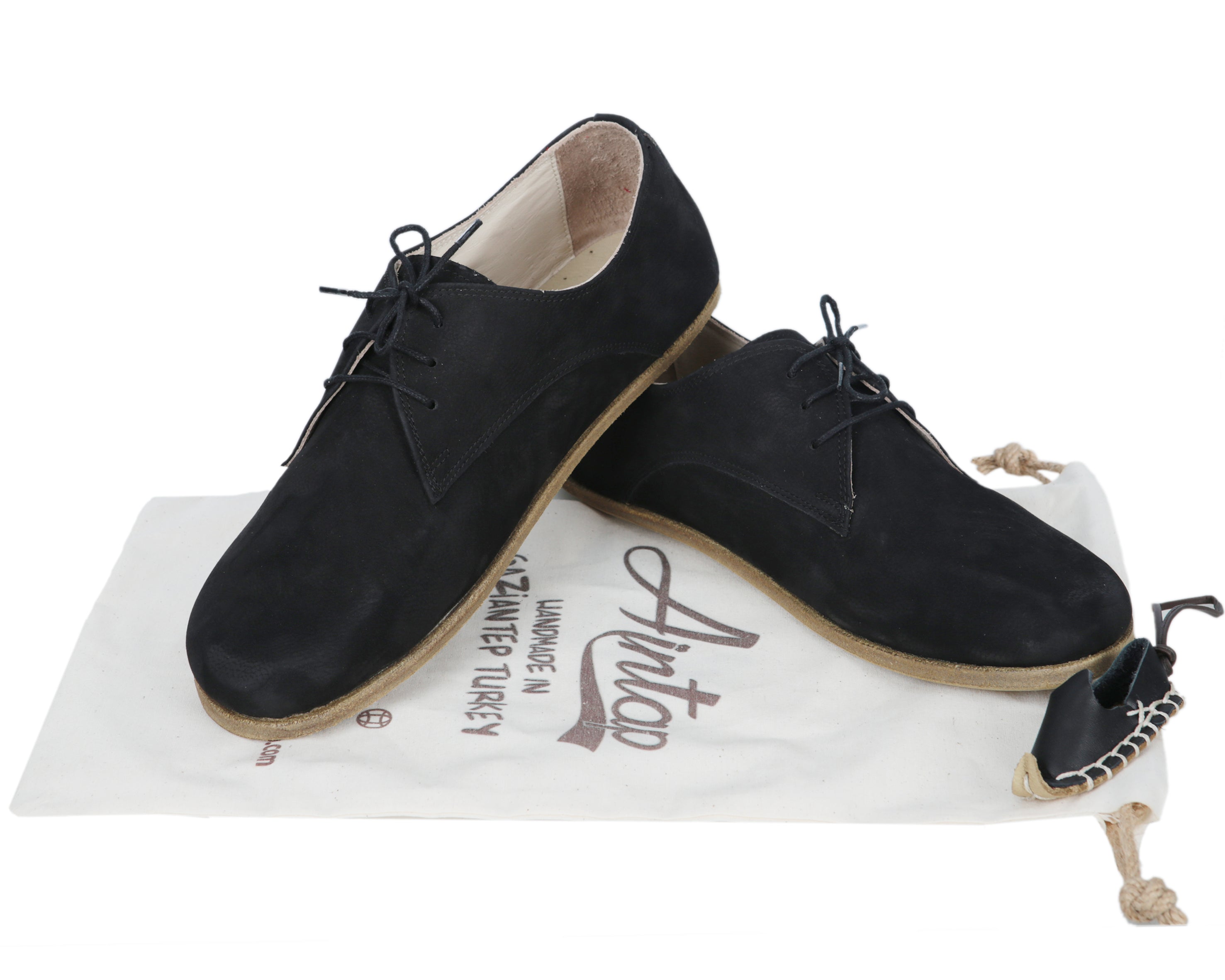 Black Oxford Wide Barefoot Nubuck Leather Handmade Classic Shoes