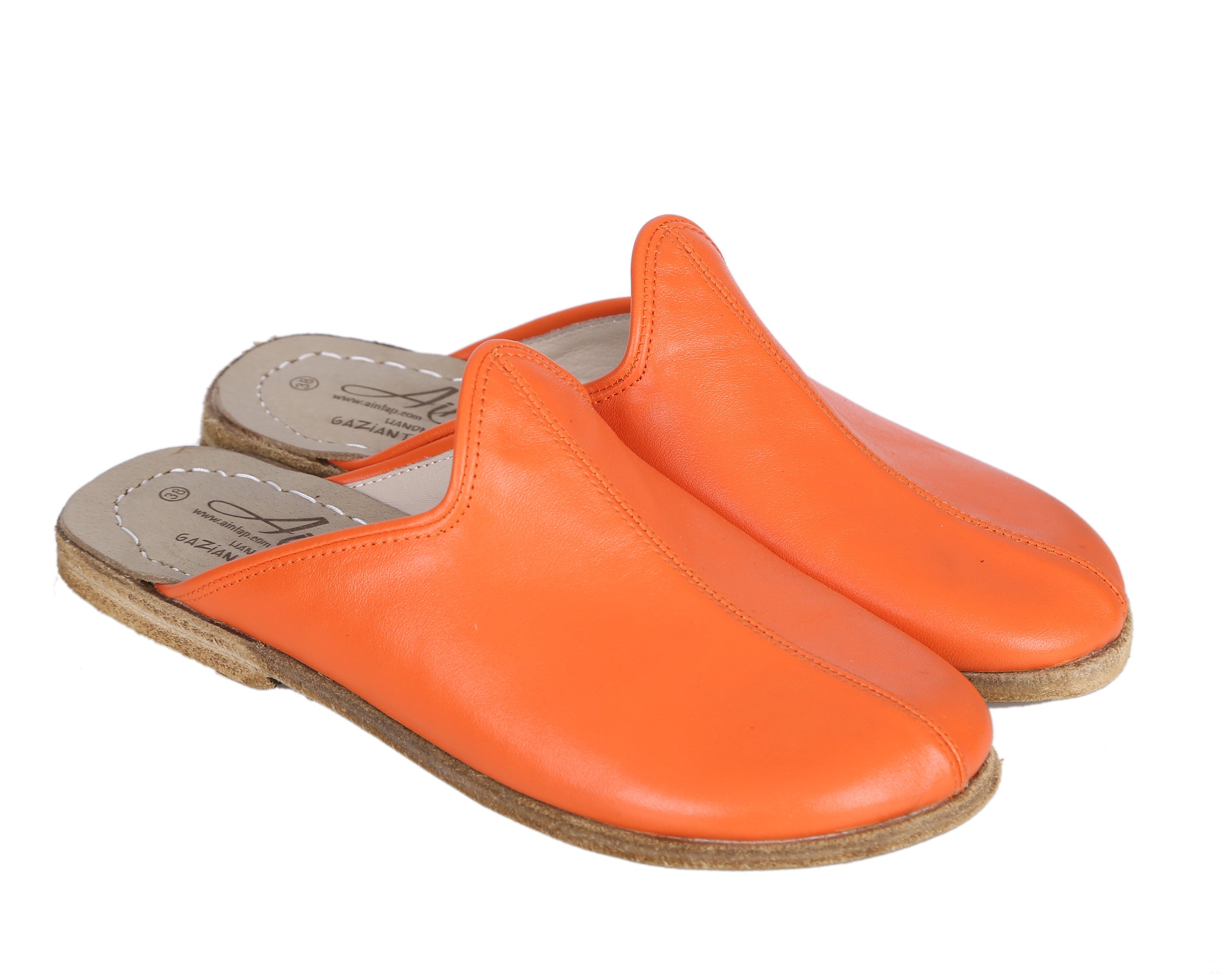 Orange Sandal Wide Barefoot Smooth Leather Handmade 