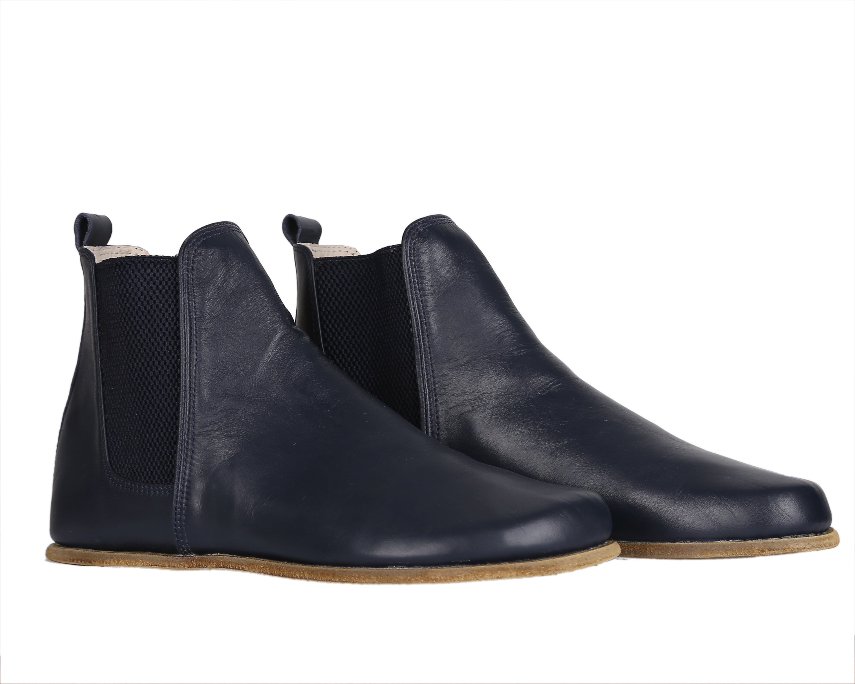 Navy Blue Chelsea Boots Wide Barefoot Smooth Leather Handmade Shoes 