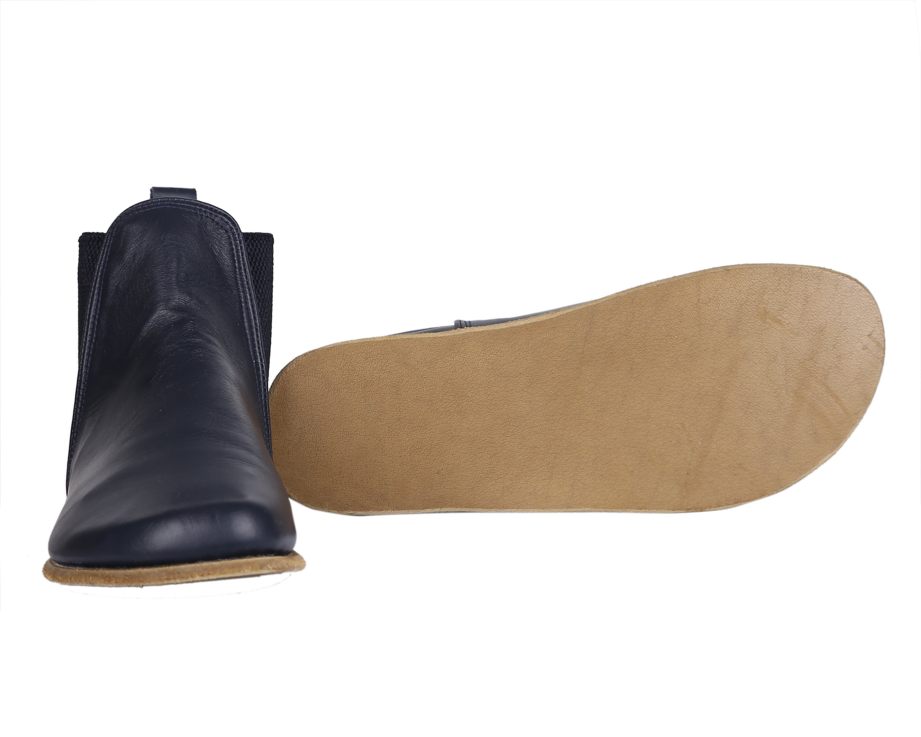Navy Blue Chelsea Boots Wide Barefoot Smooth Leather Handmade Shoes 