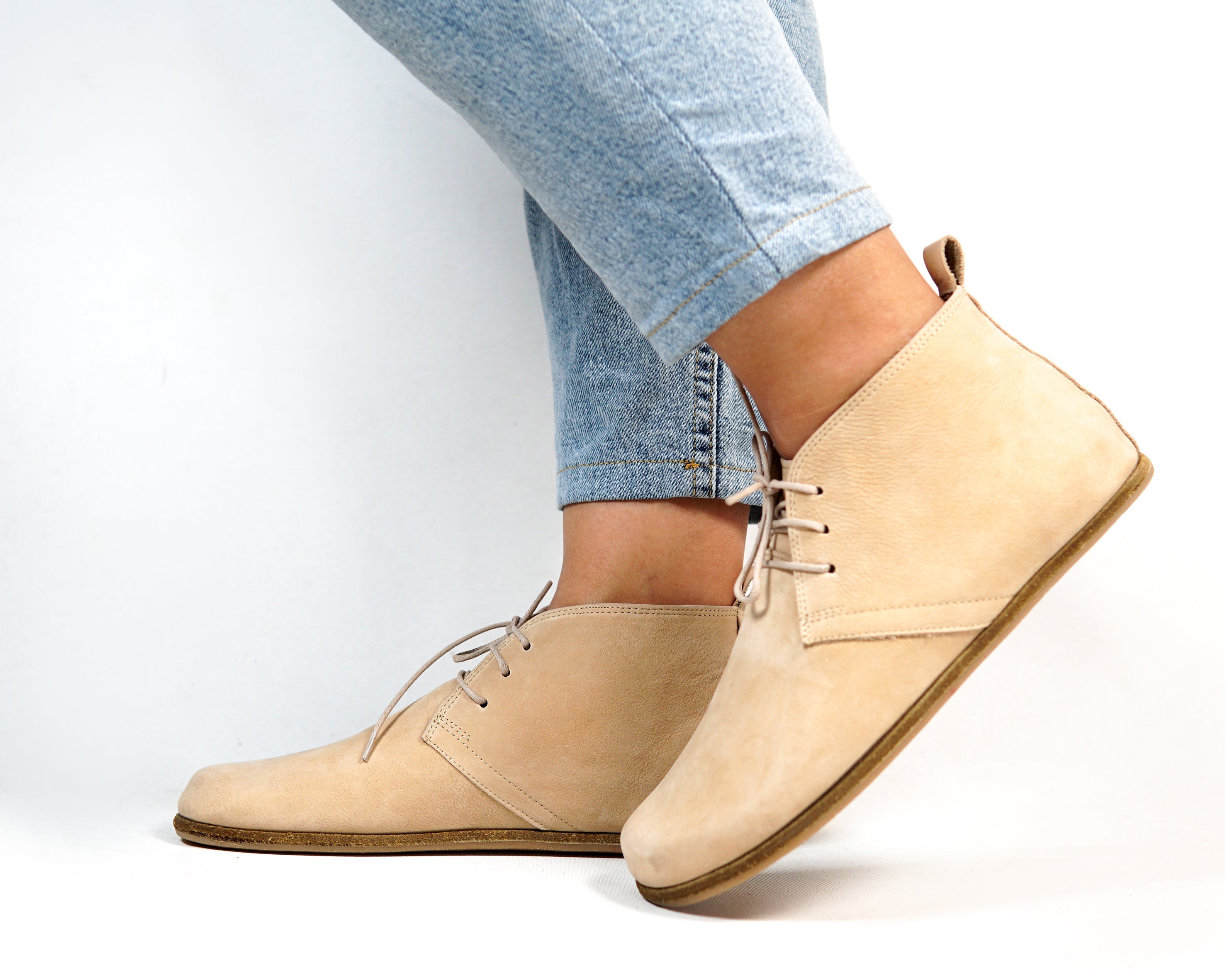 Cream Ankle Boots Wide Barefoot Nubuck Leather Handmade Shoes 