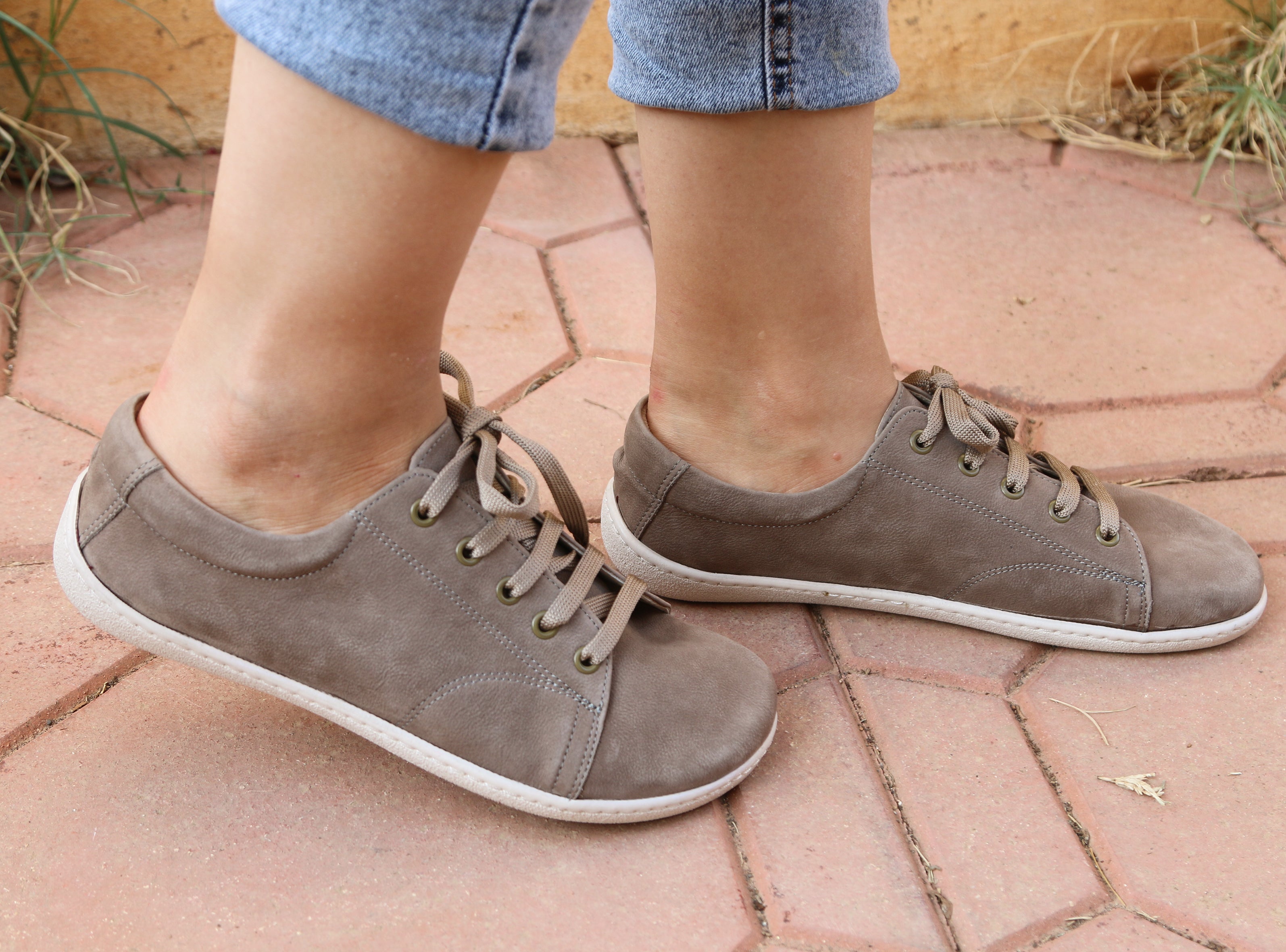 Smoked SNEAKER Wide Barefoot Shoes Nubuck Leather Handmade 6mm Rubber Outsole 