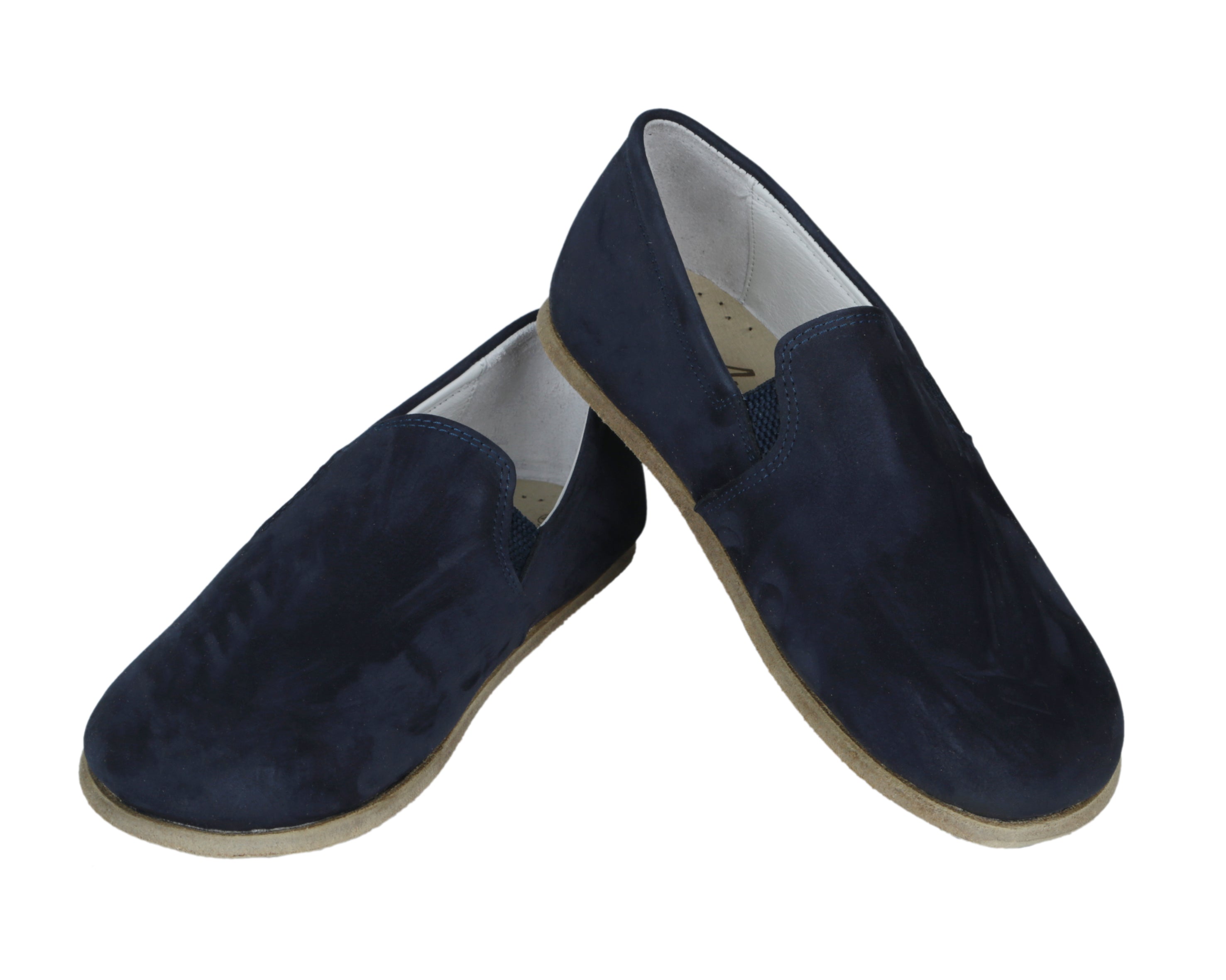 Navy Blue Slip-On Wide Barefoot Nubuck Leather Handmade Classic Shoes 