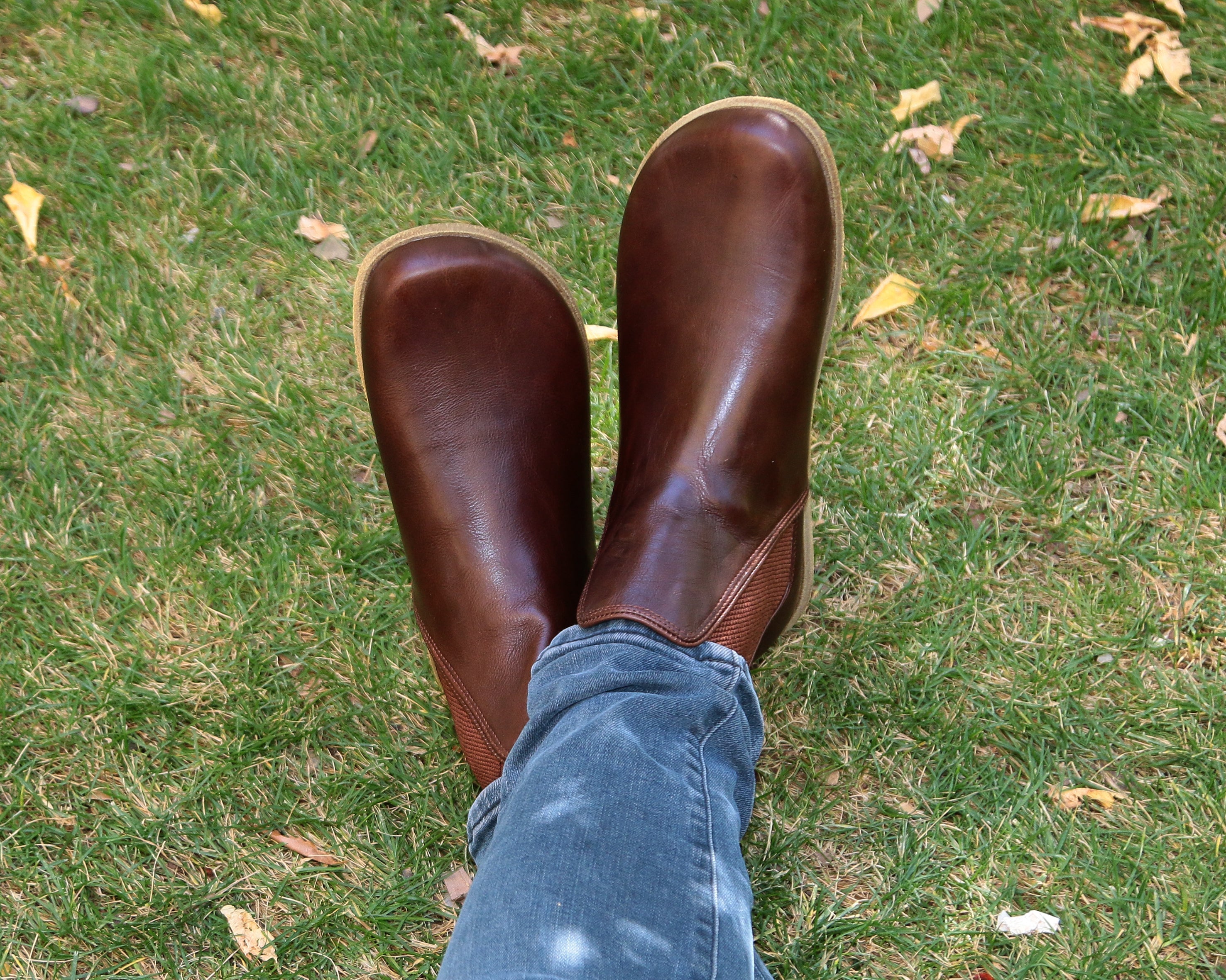 Dark Brown Chelsea Boots Wide Barefoot Smooth Leather Handmade Shoes 