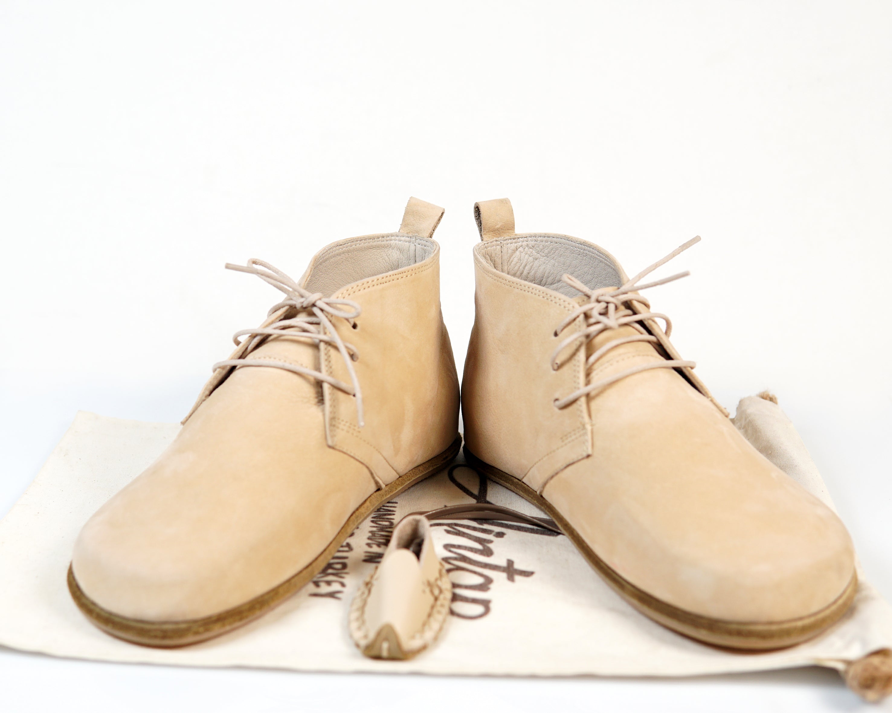 Cream Ankle Boots Wide Barefoot Nubuck Leather Handmade Shoes 