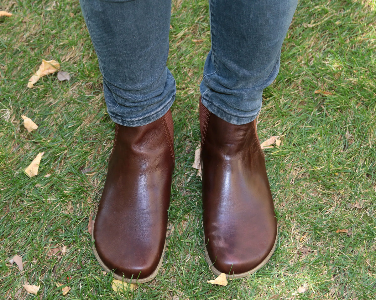 Smooth Barefoot Chelsea Boots Shoes – Classic Sole — Leather Sole – Dark Brown