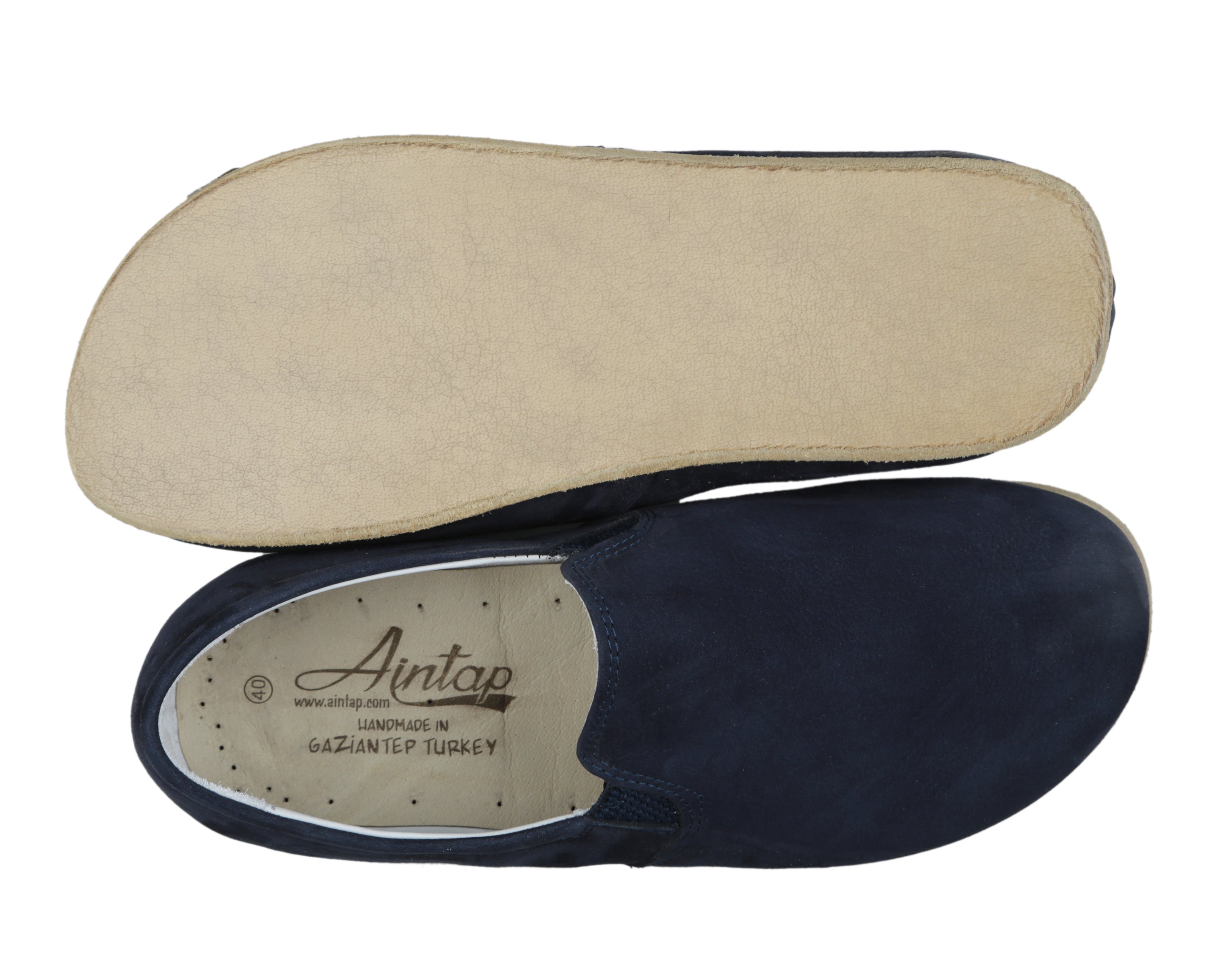 Navy Blue Slip-On Wide Barefoot Nubuck Leather Handmade Classic Shoes 