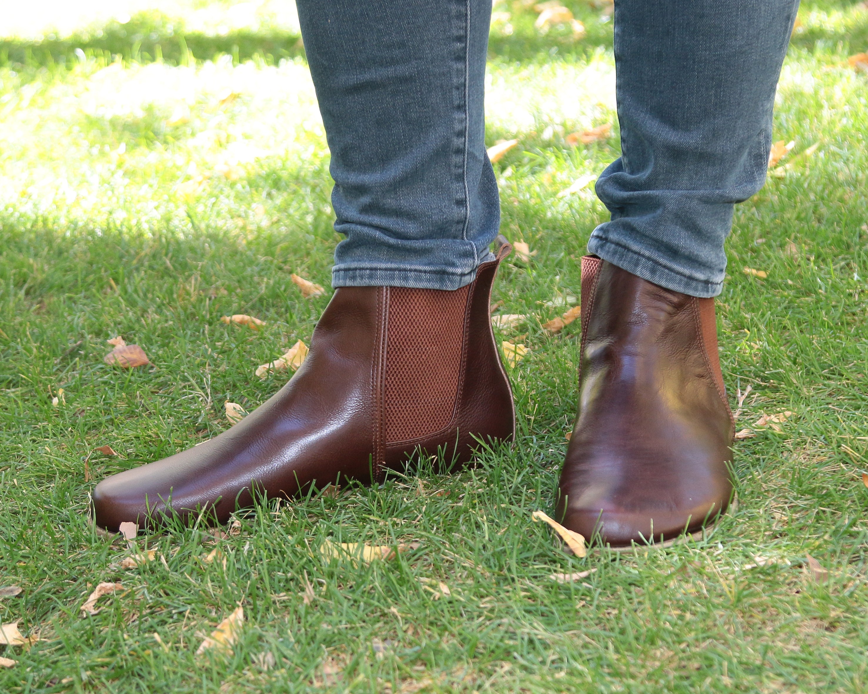 Dark Brown Chelsea Boots Wide Barefoot Smooth Leather Handmade Shoes 