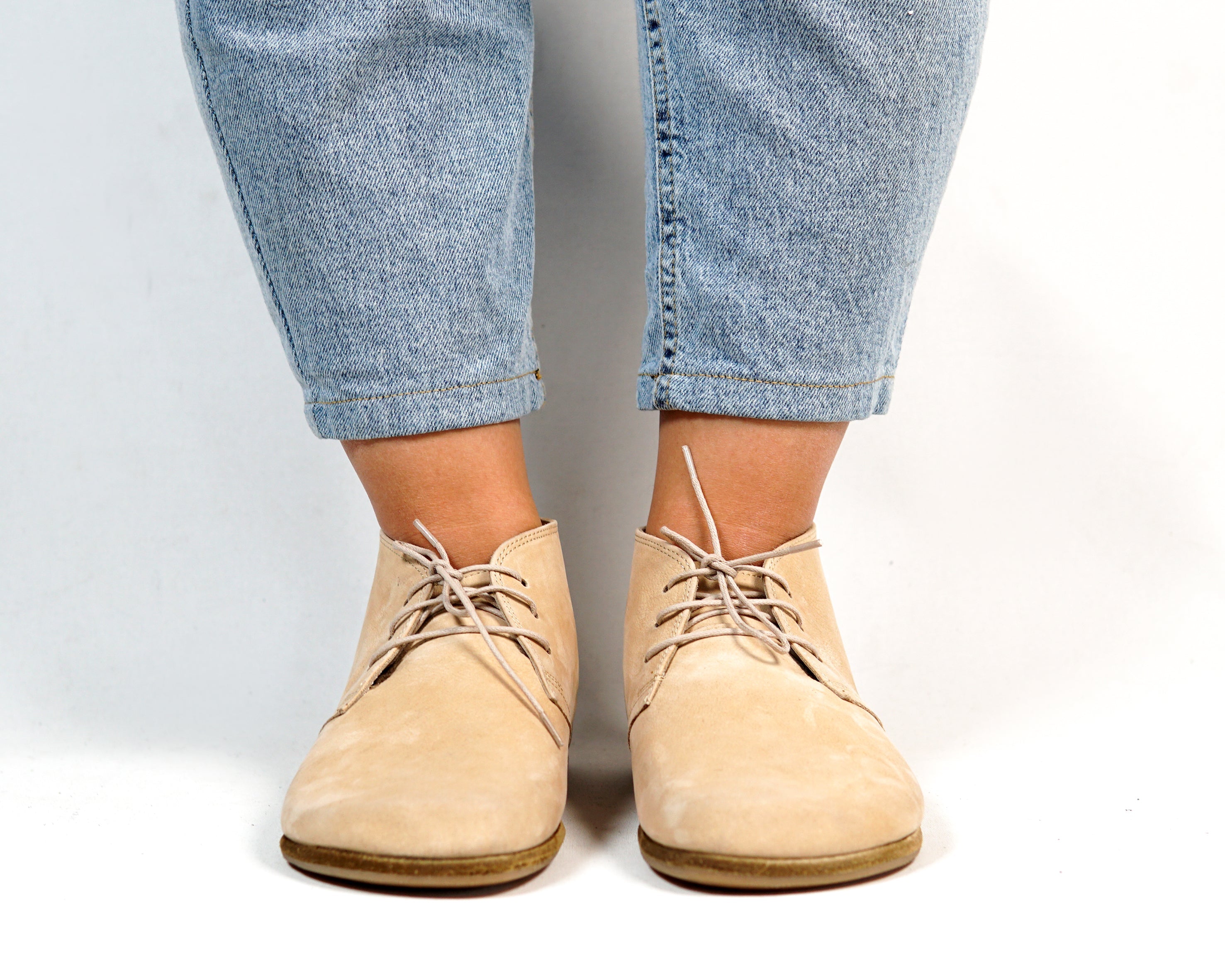 Cream Ankle Boots Wide Barefoot Nubuck Leather Handmade Shoes 