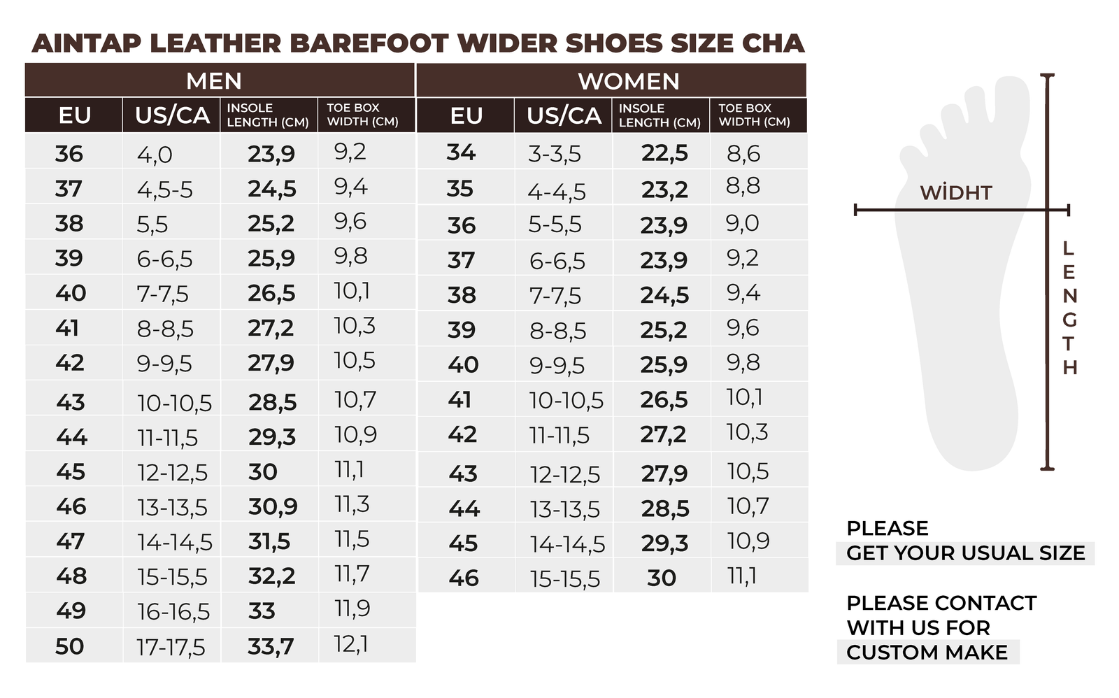 Adults Size Chart