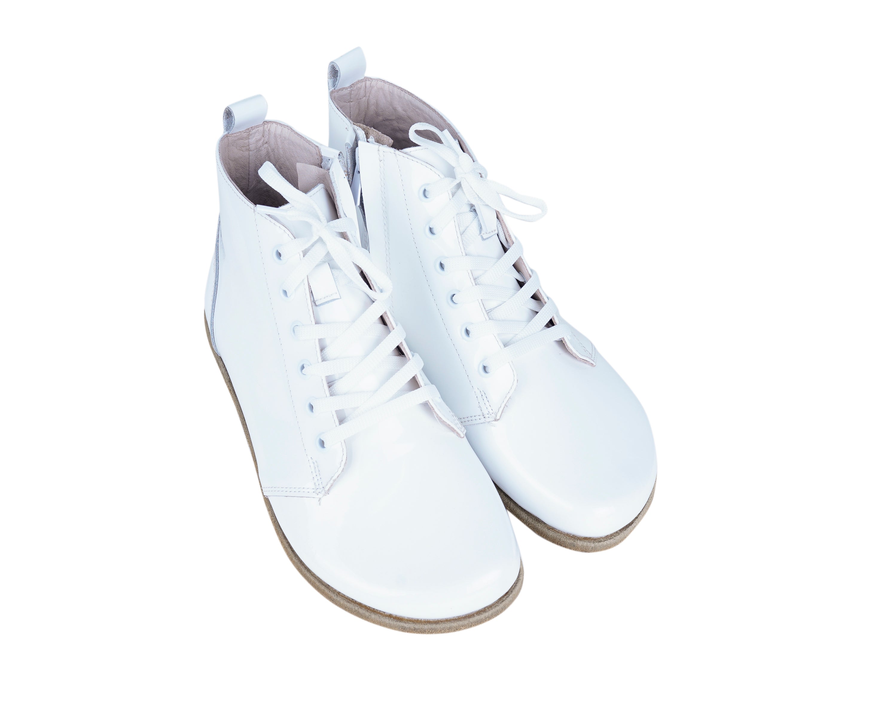 Foralı White Short Boots Wide Barefoot Patent Leather Handmade Shoes