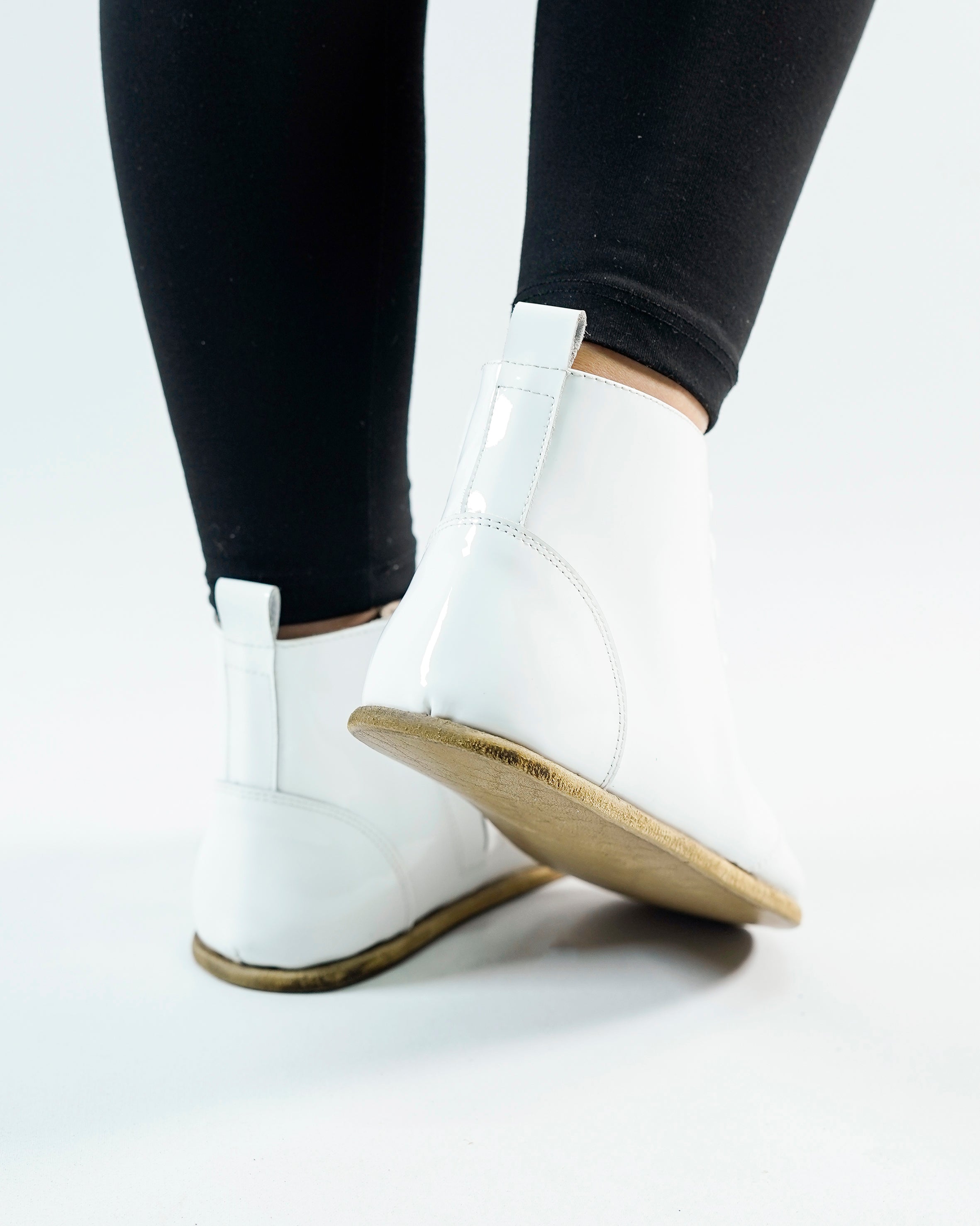 Foralı White Short Boots Wide Barefoot Patent Leather Handmade Shoes