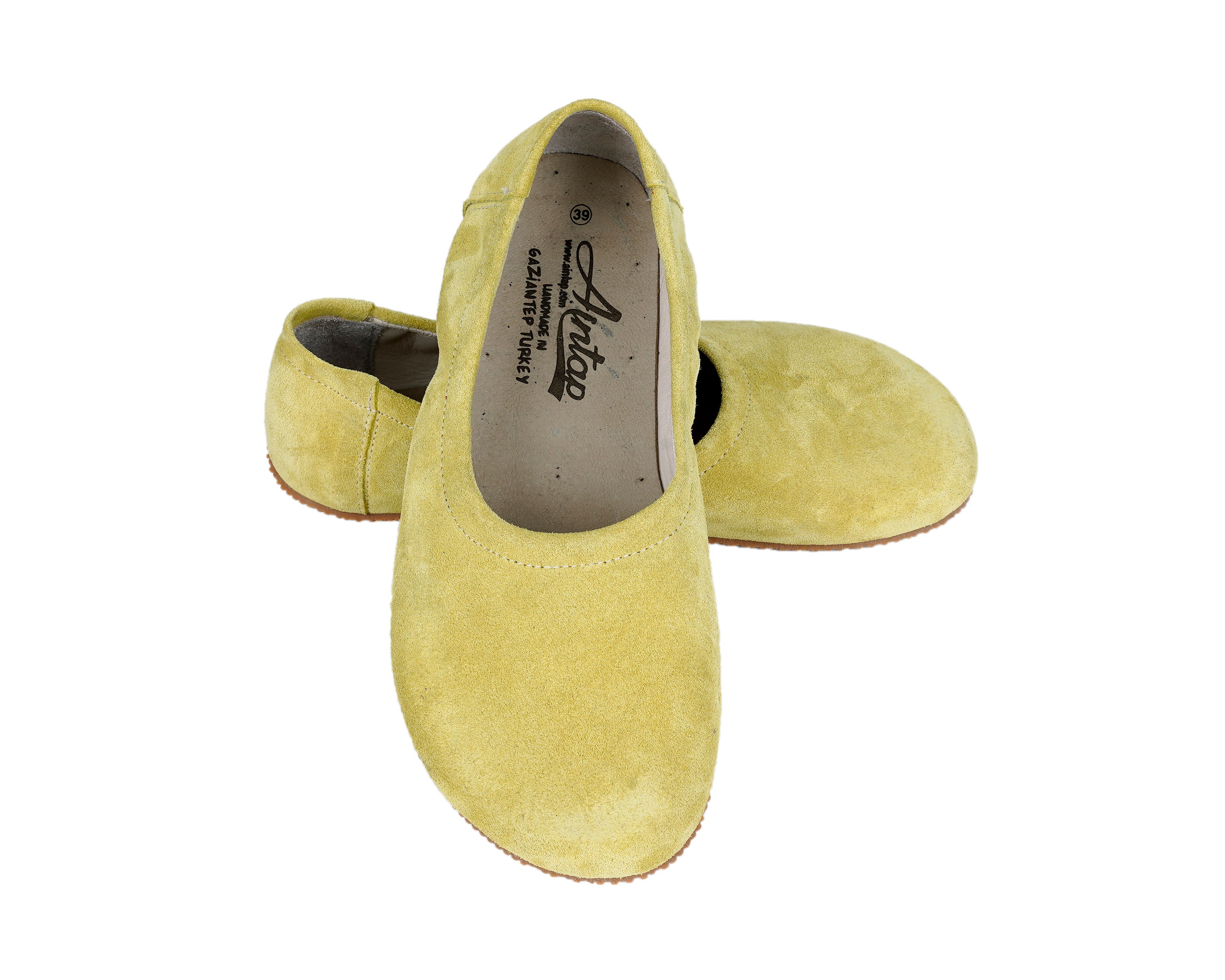 Yellow Women Flat Ballets Wide Barefoot Suede Leather Handmade