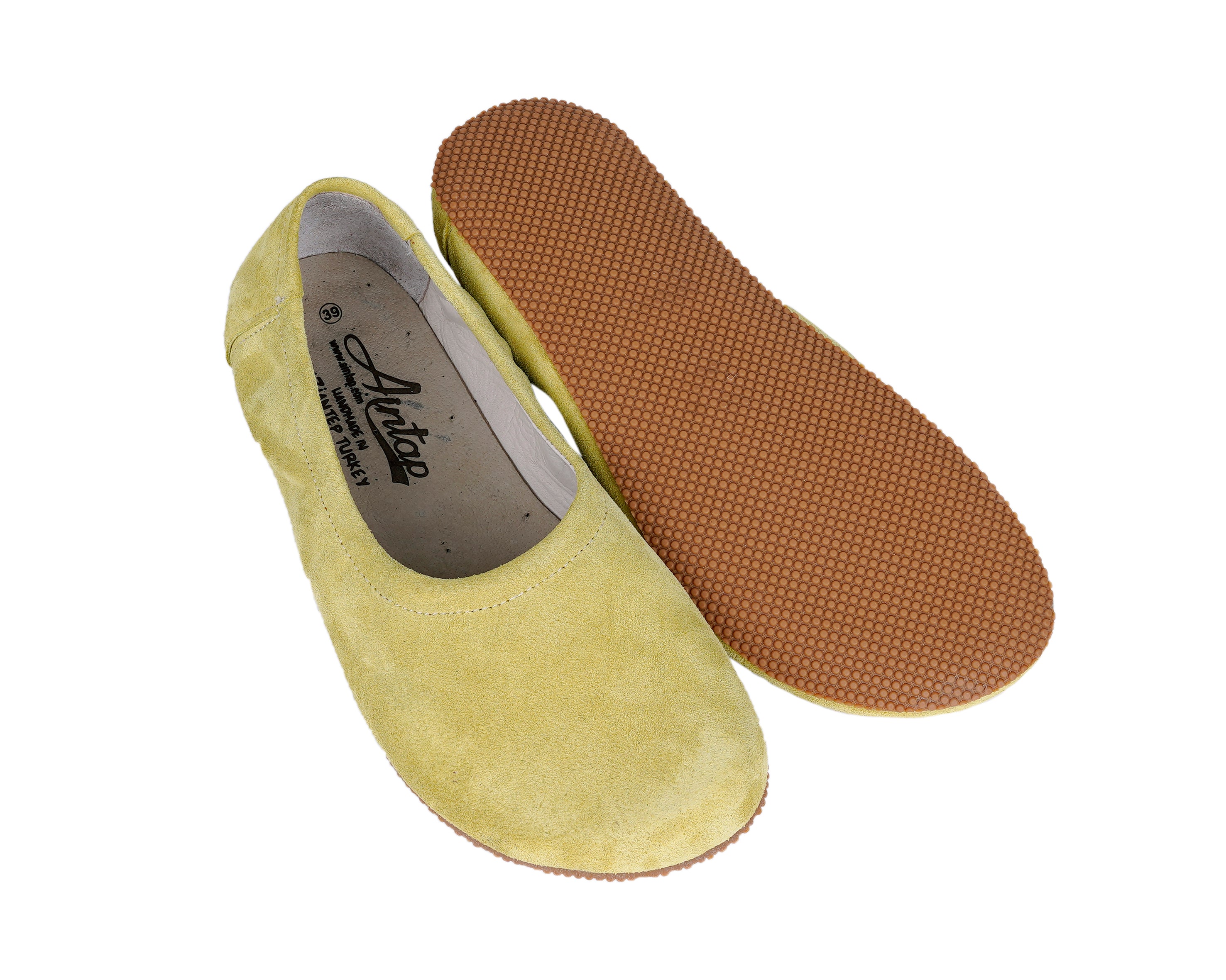 Yellow Women Flat Ballets Wide Barefoot Suede Leather Handmade