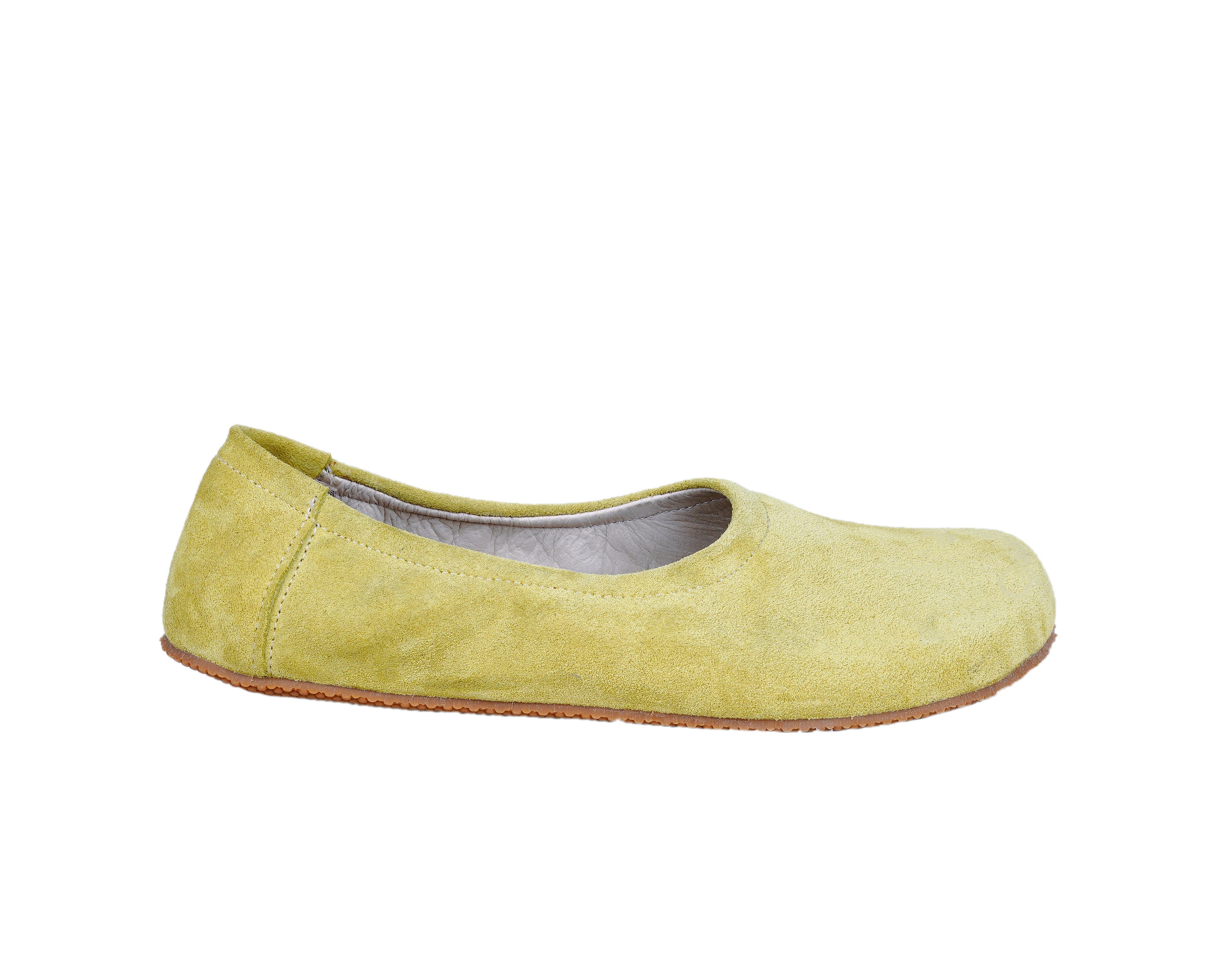 Yellow Women Flat Ballets Wide Barefoot Suede Leather Handmade