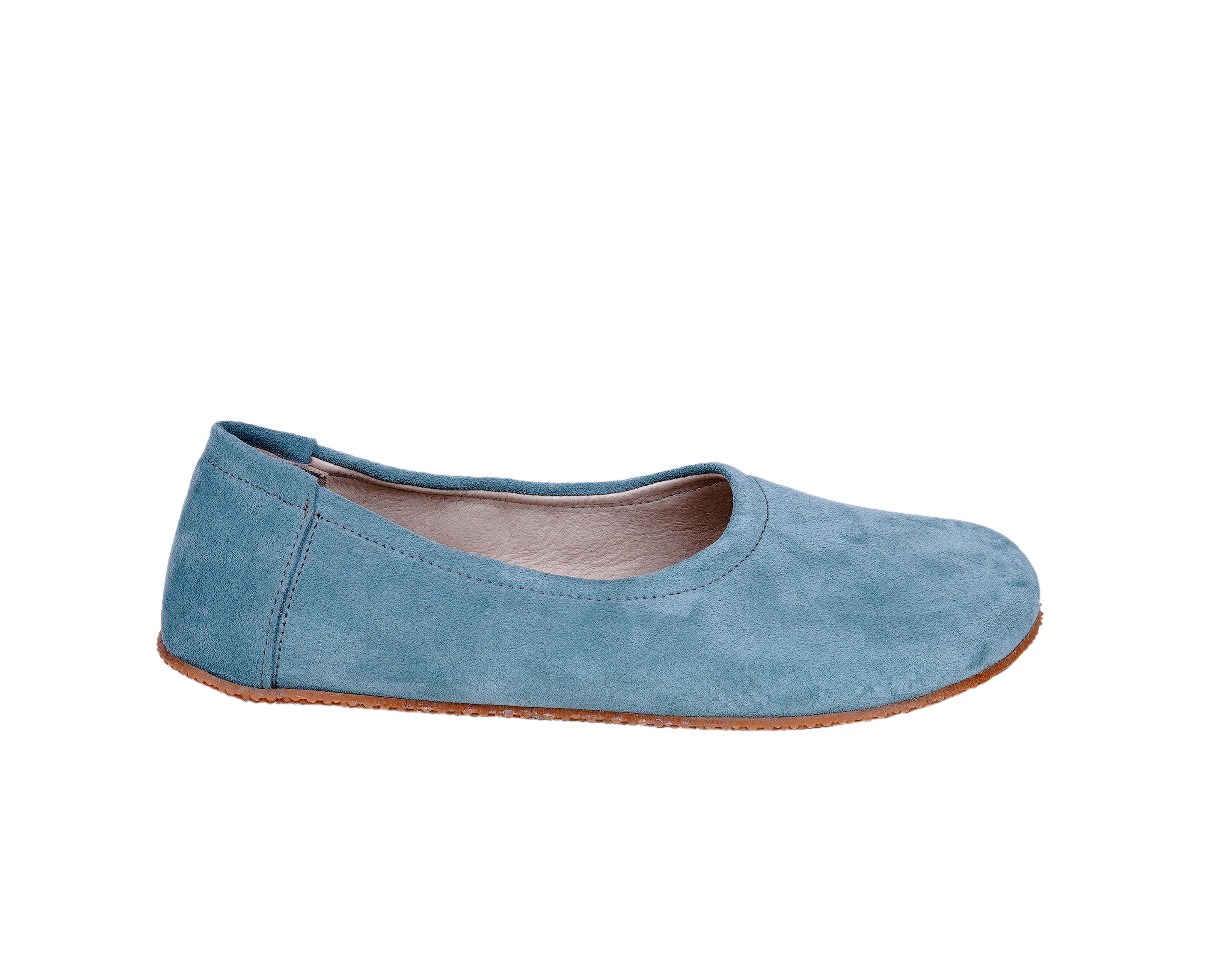 Sea Blue Women Flat Ballets Wide Barefoot Suede Leather Handmade