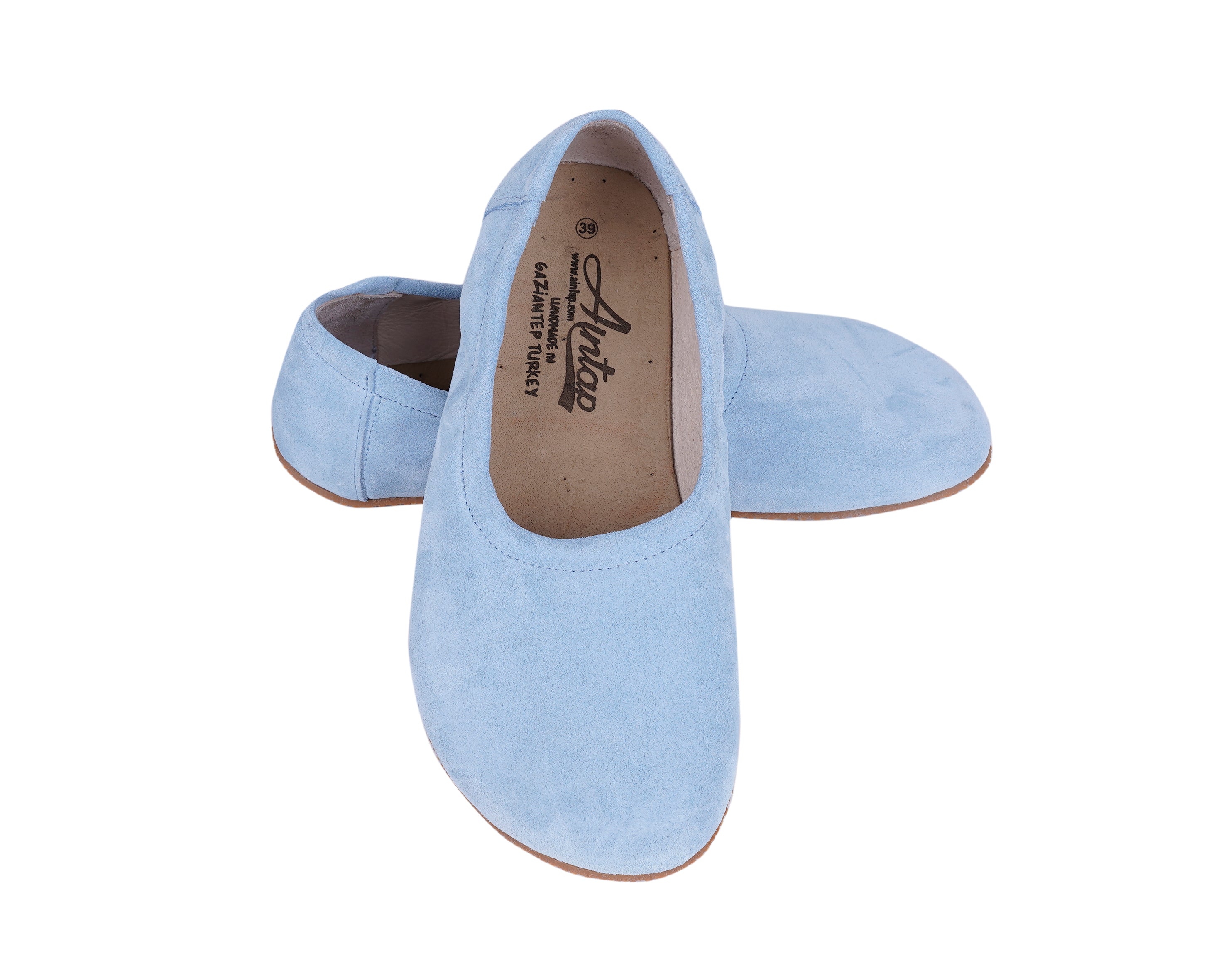 Baby Blue Women Flat Ballets Wide Barefoot Suede Leather Handmade