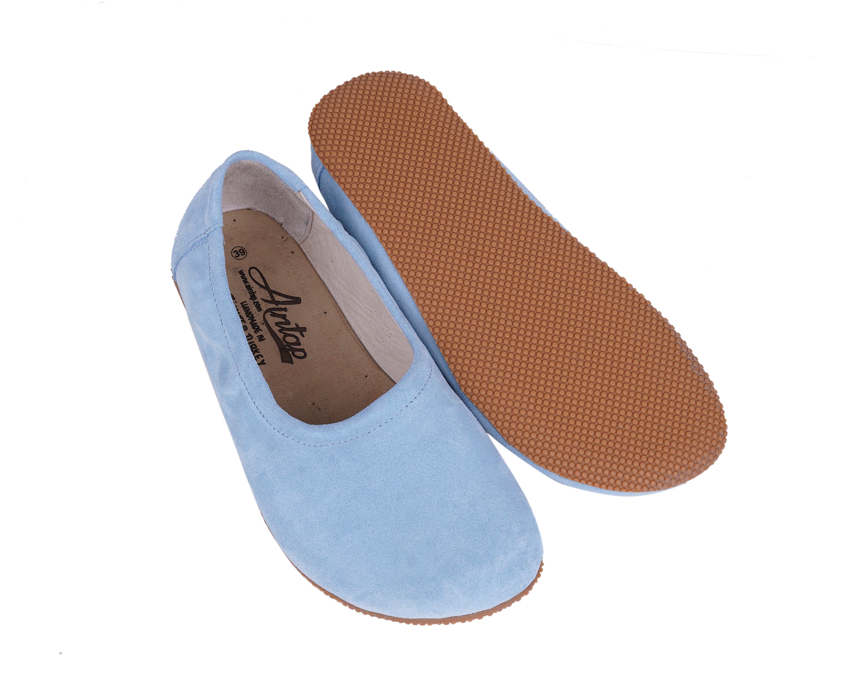 Baby Blue Women Flat Ballets Wide Barefoot Suede Leather Handmade