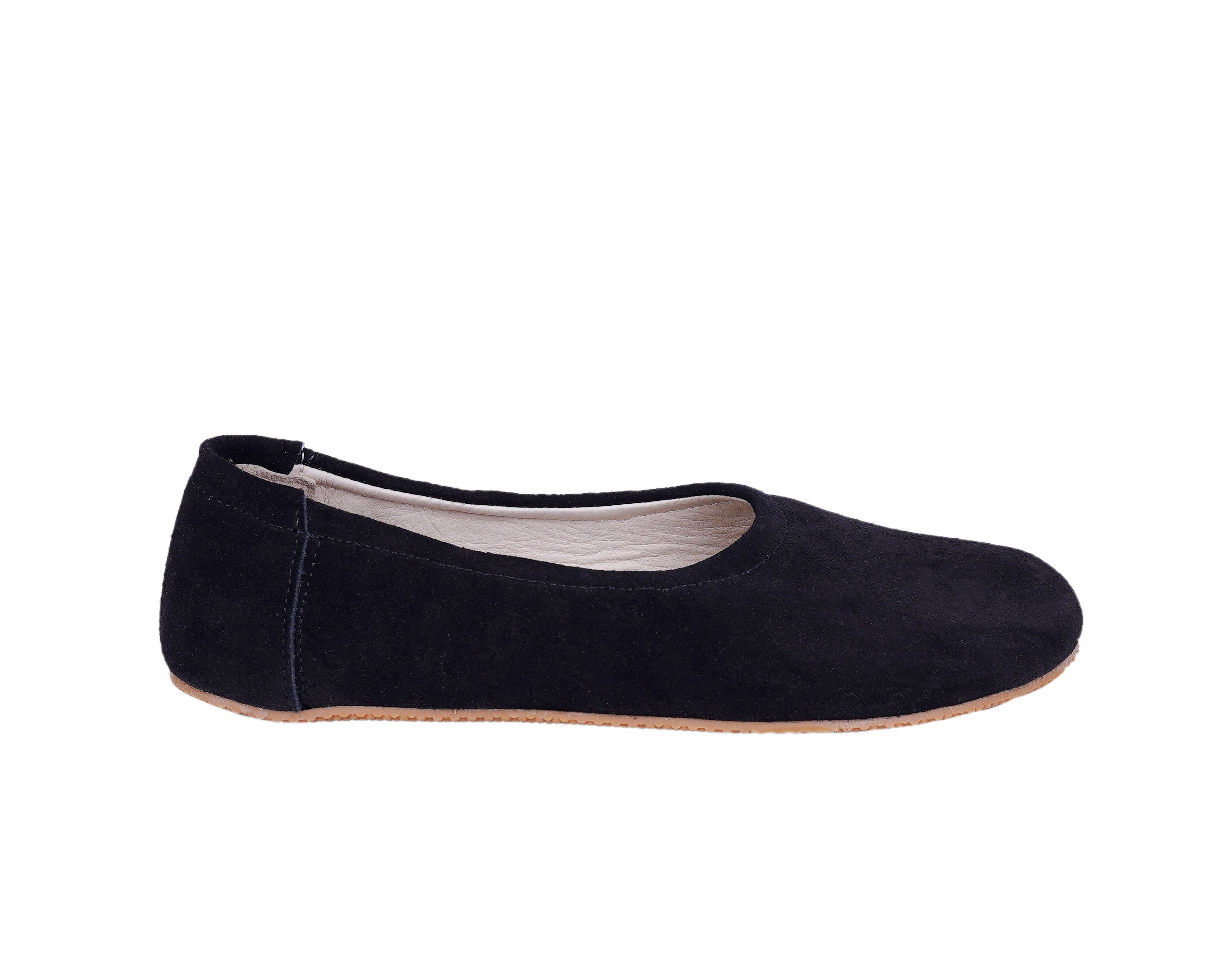 Black Women Flat Ballets Wide Barefoot Suede Leather Handmade