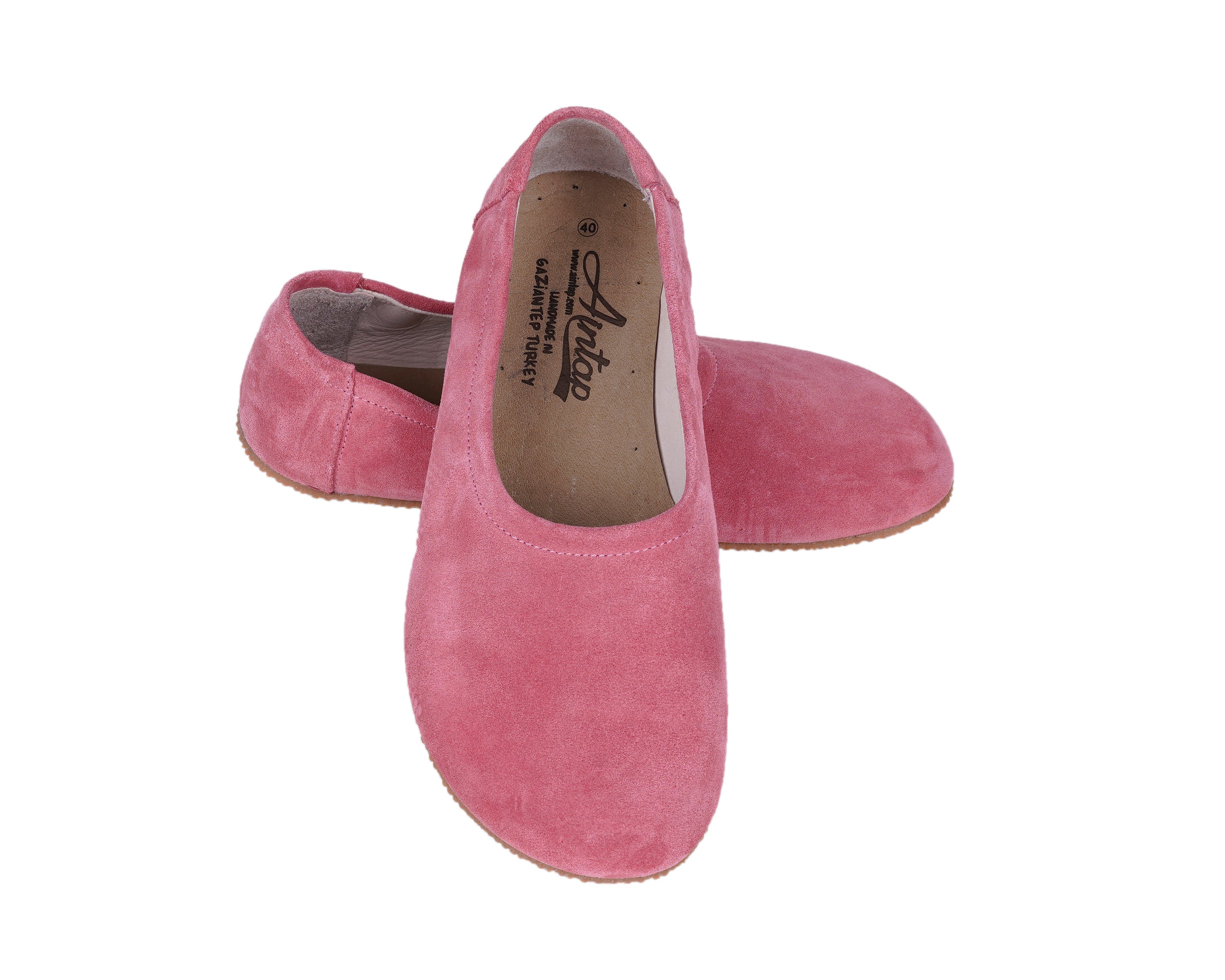 Pink Women Flat Ballets Wide Barefoot Suede Leather Handmade