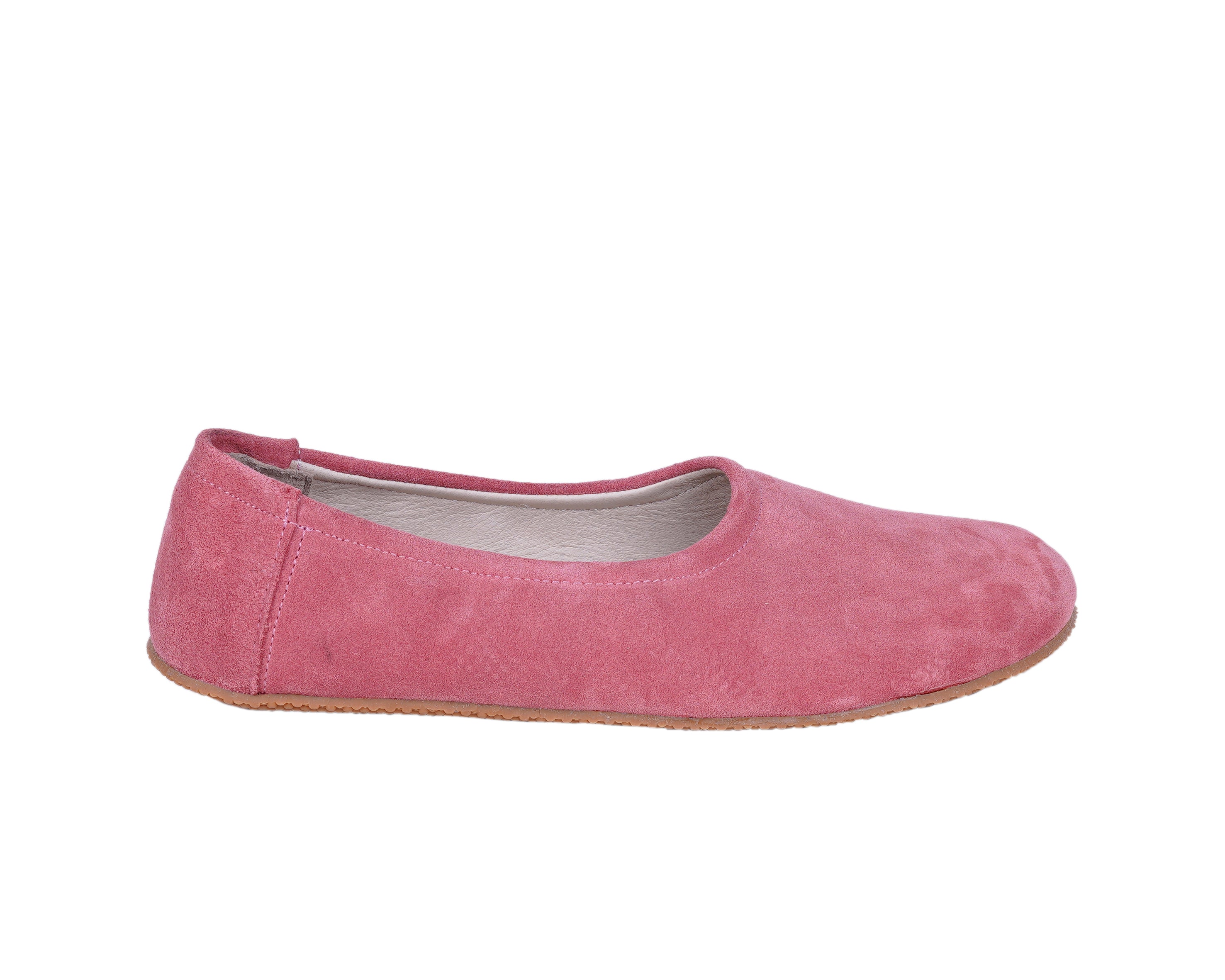 Pink Women Flat Ballets Wide Barefoot Suede Leather Handmade