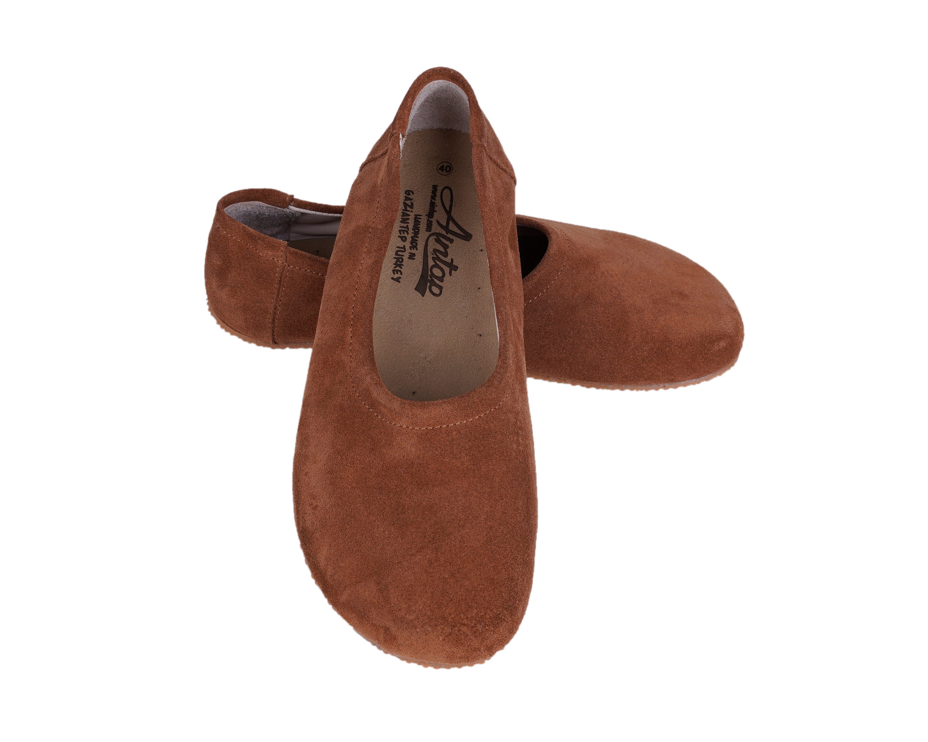 Tan Women Flat Ballets Wide Barefoot Suede Leather Handmade