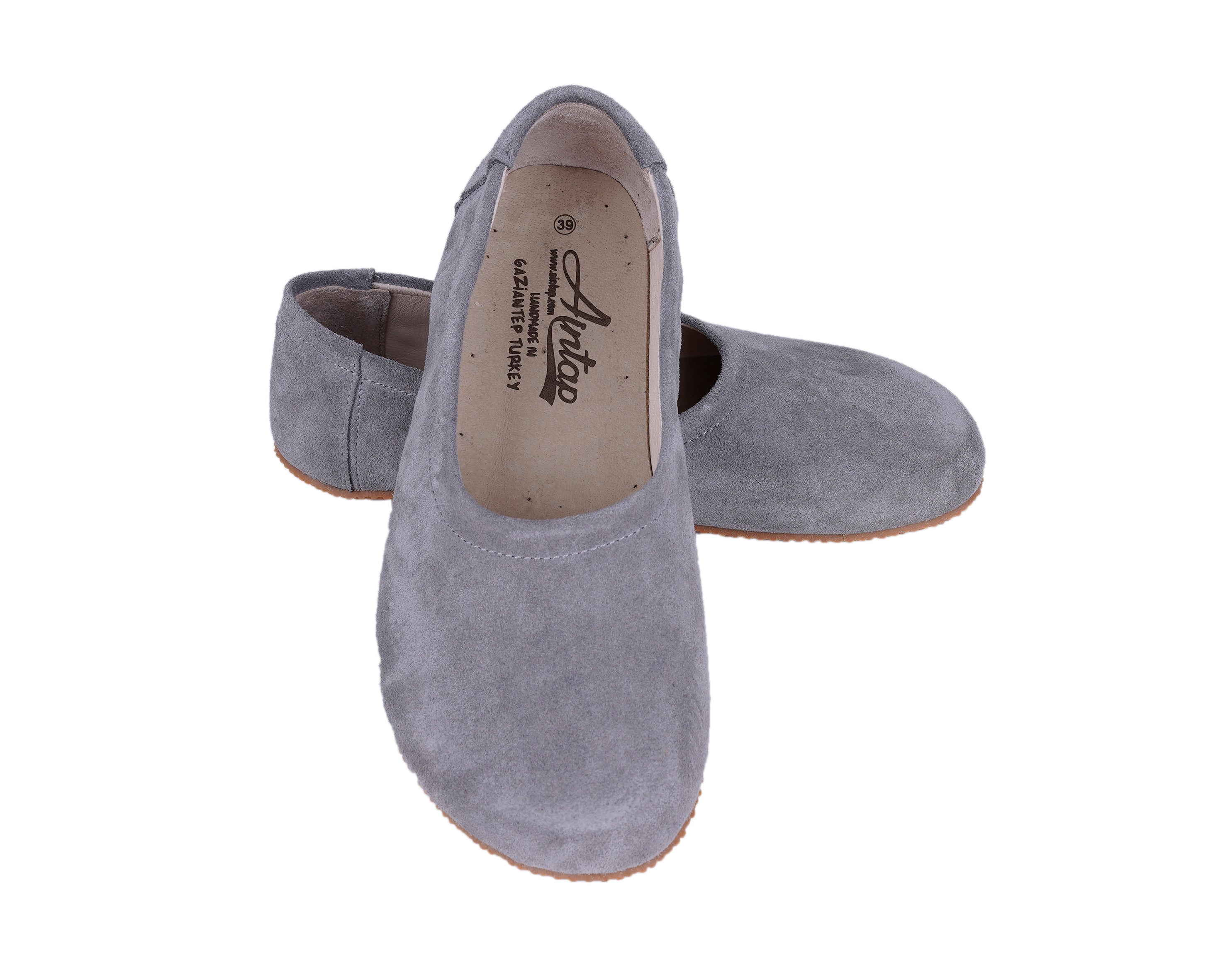 Gray Women Flat Ballets Wide Barefoot Suede Leather Handmade