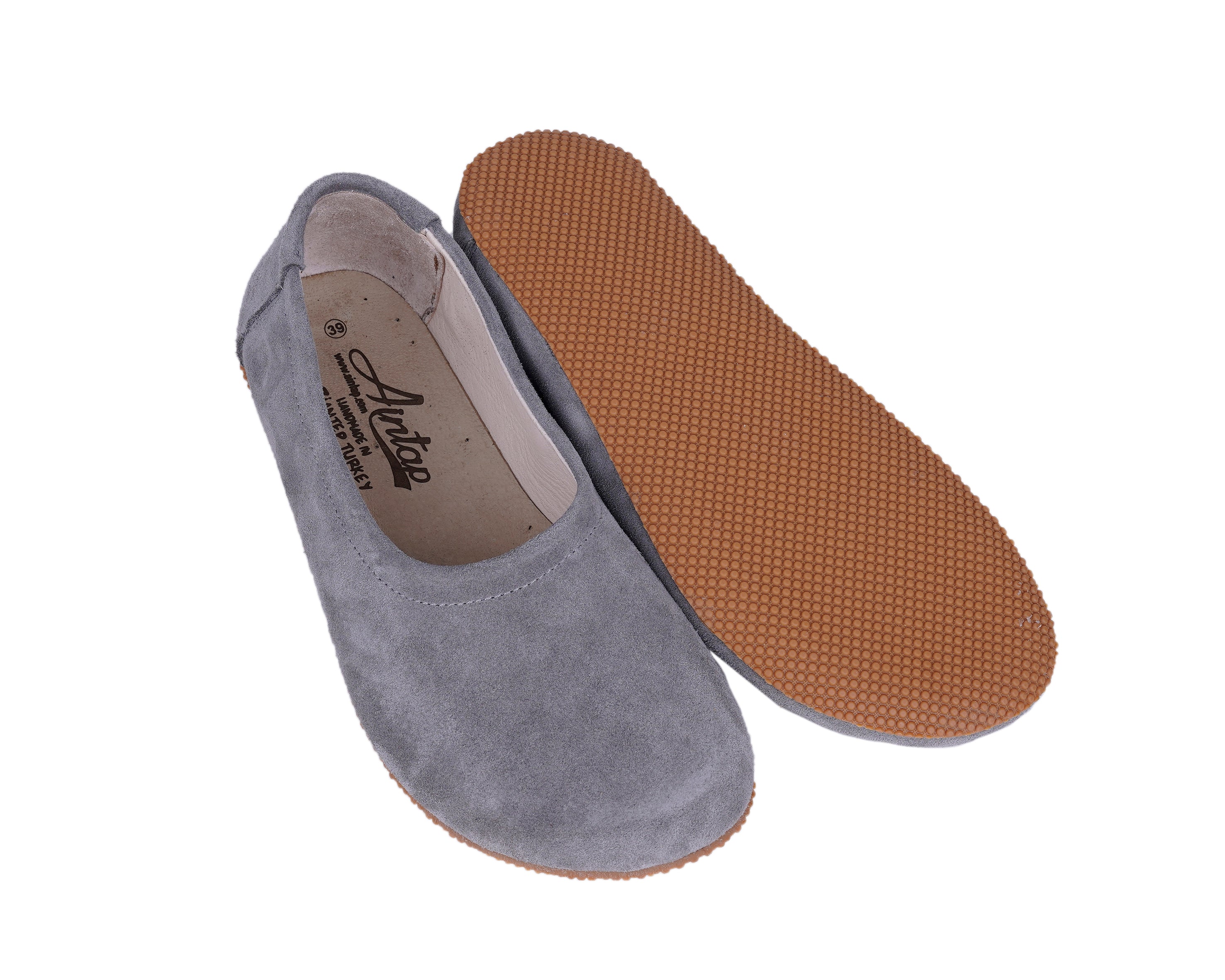 Gray Women Flat Ballets Wide Barefoot Suede Leather Handmade