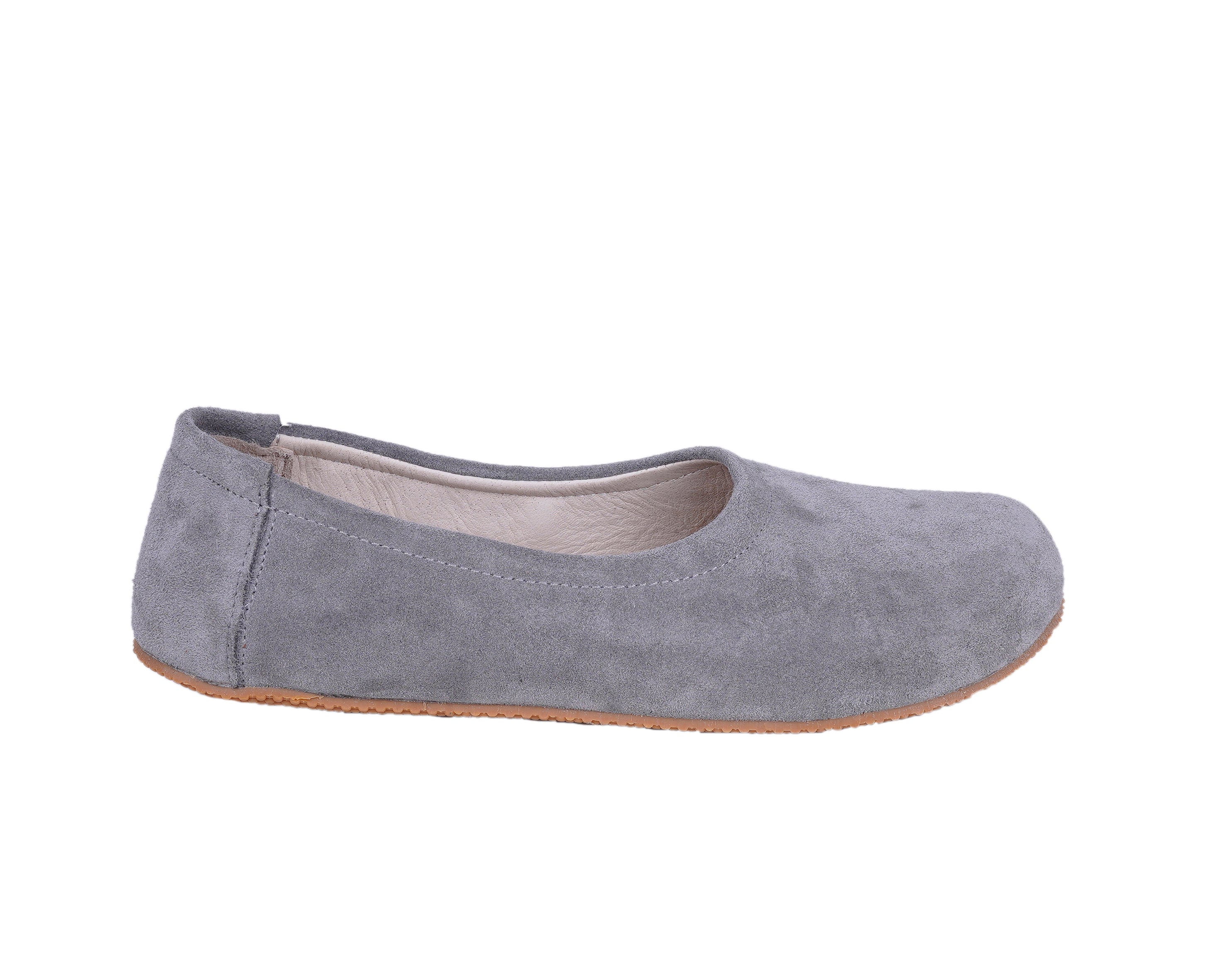 Gray Women Flat Ballets Wide Barefoot Suede Leather Handmade