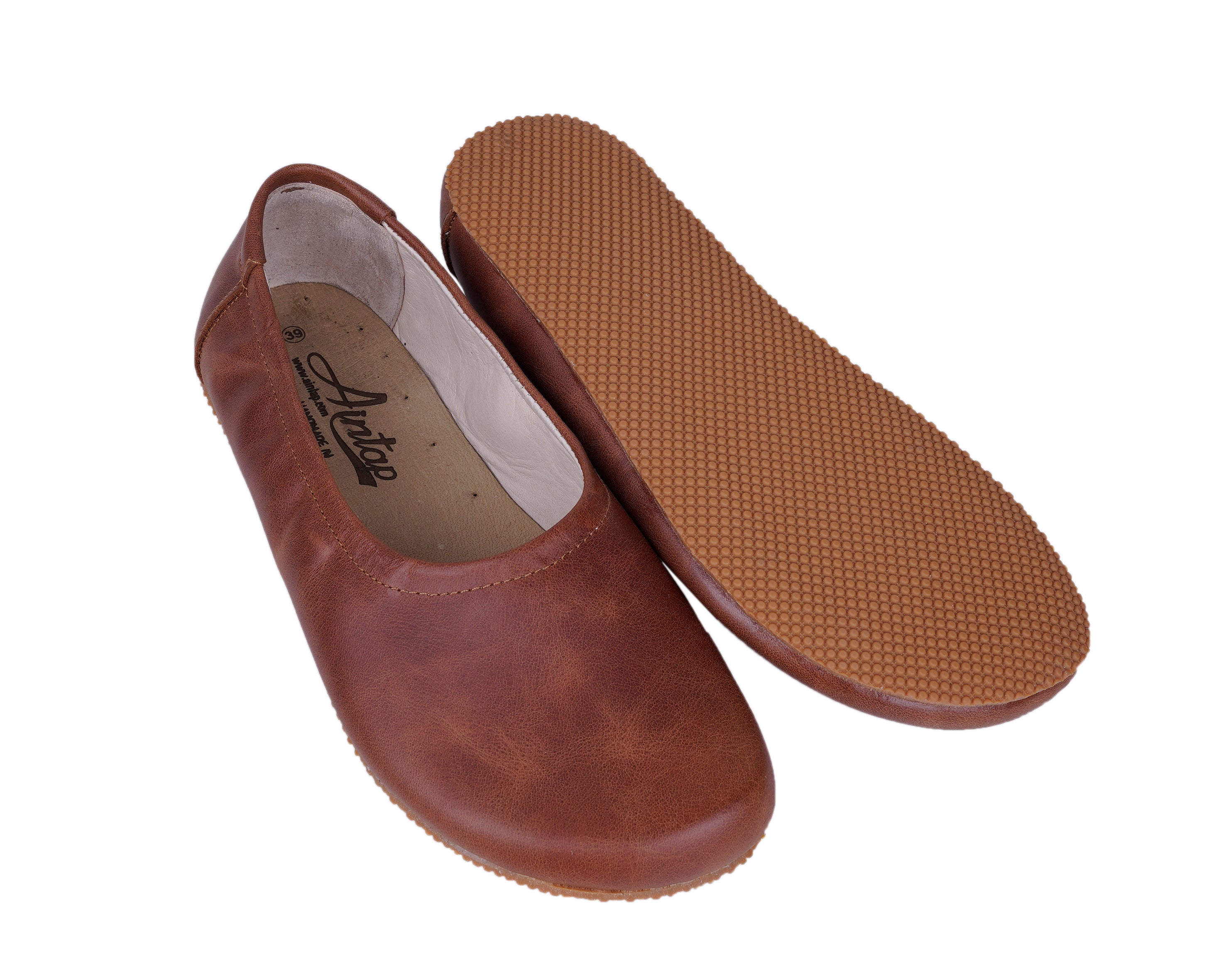 Brown Women Flat Ballets Wide Barefoot Crazy Leather Handmade Women Flat Ballets
