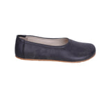 Asphalt Black Women Flat Ballets Wide Barefoot Crazy Leather Handmade Women Flat Ballets