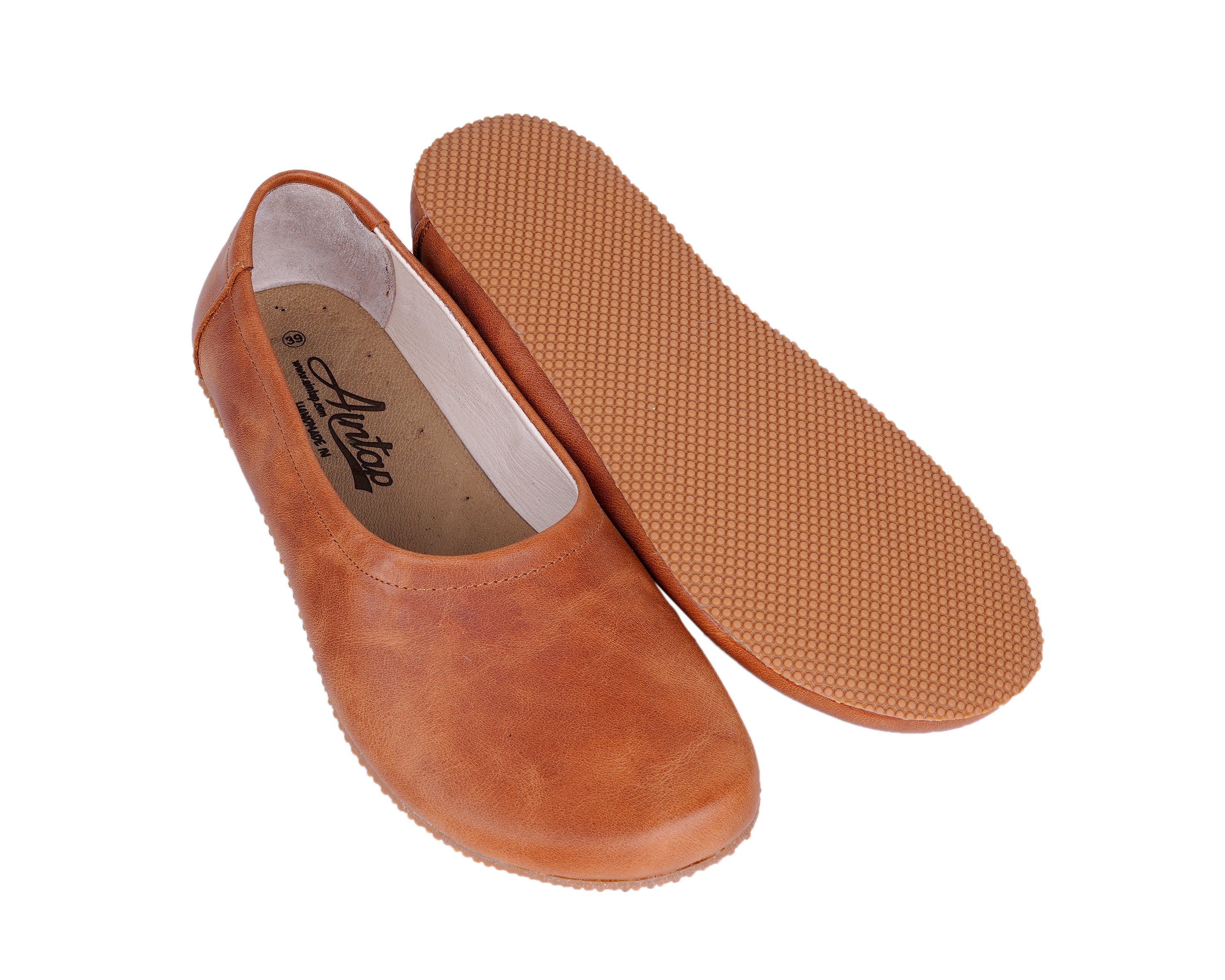 Honey Camel Women Flat Ballets Wide Barefoot Crazy Leather Handmade