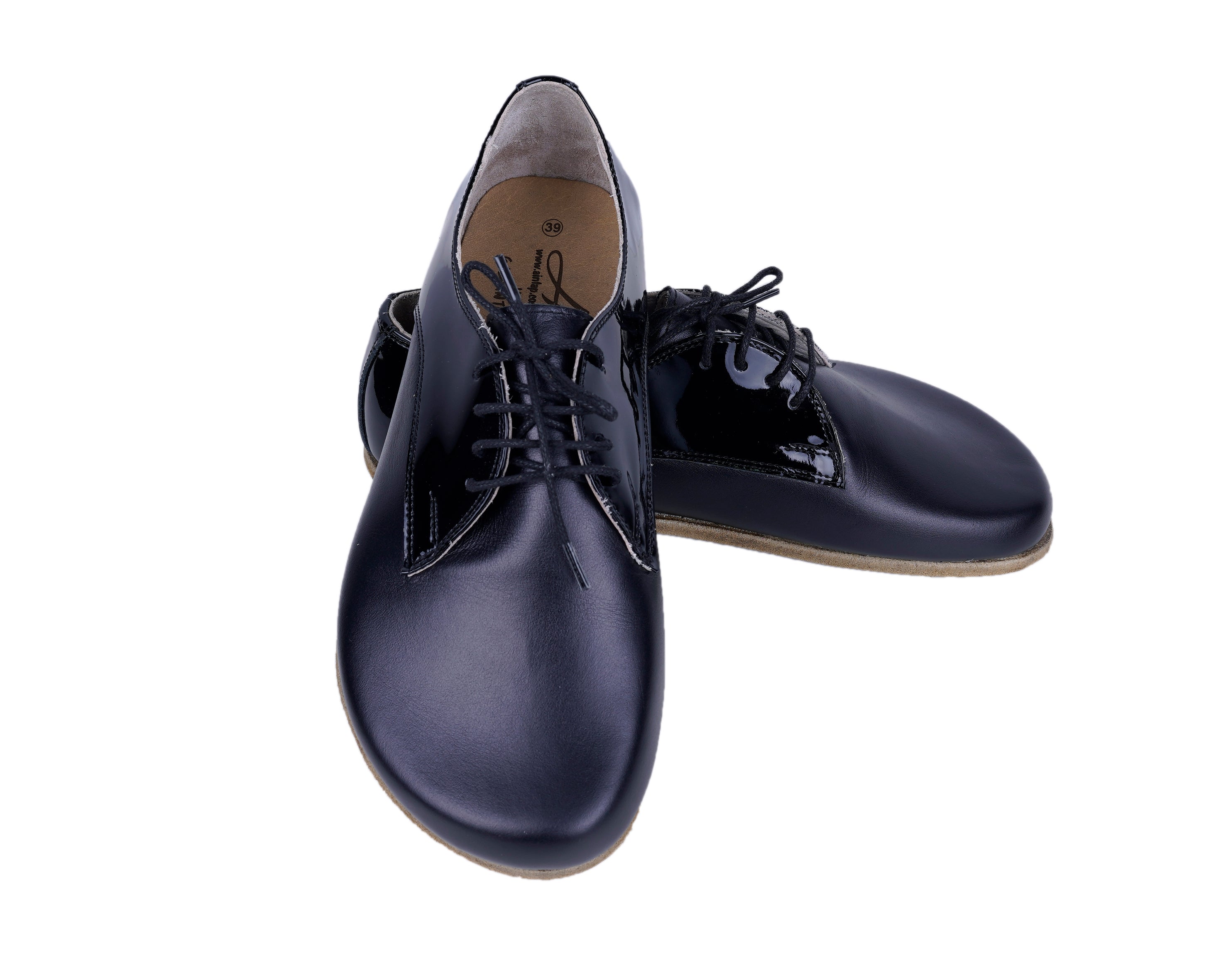 Matte and Glossy Black Oxford Wide Barefoot Patent Leather Handmade Shoes