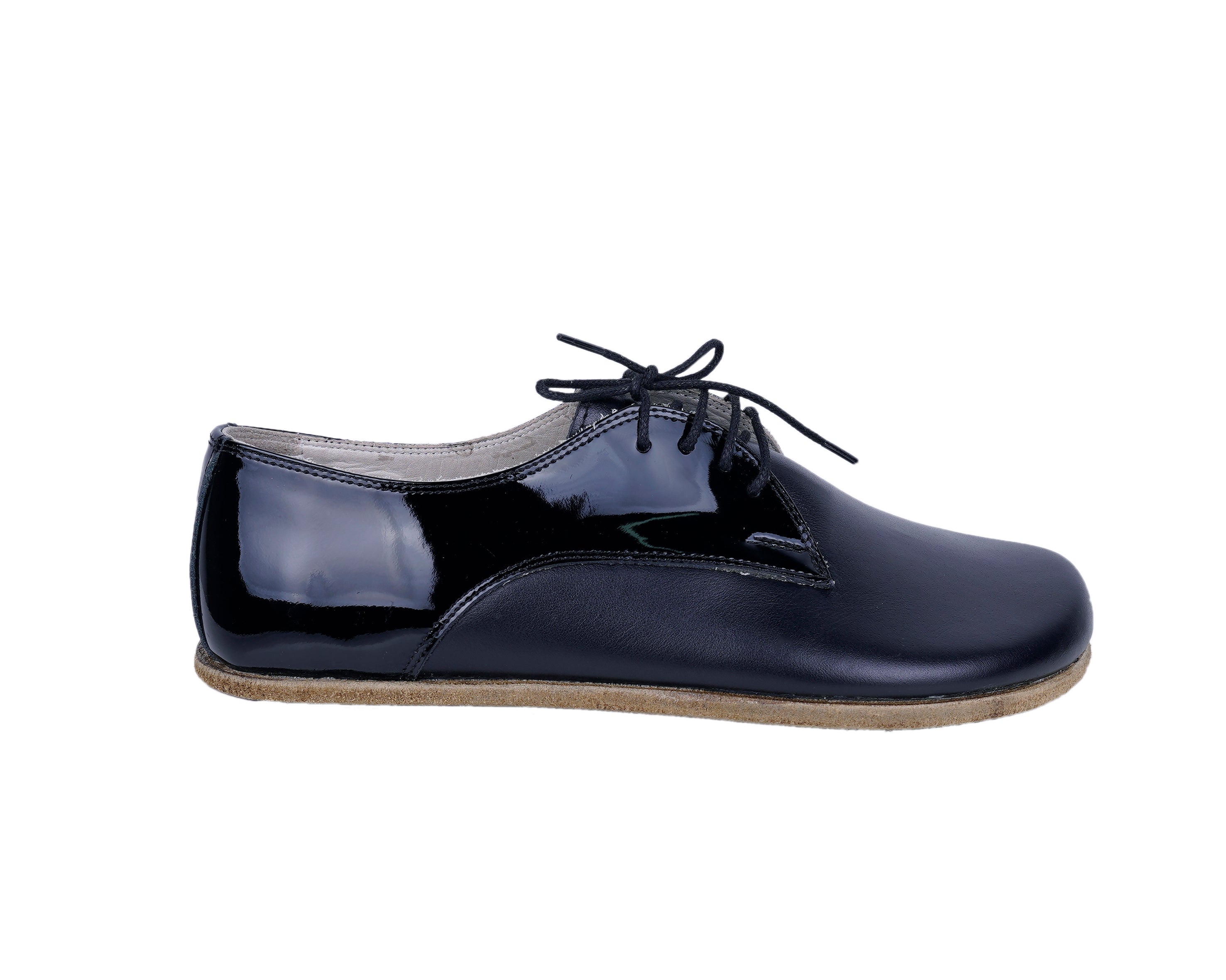 Matte and Glossy Black Oxford Wide Barefoot Patent Leather Handmade Shoes