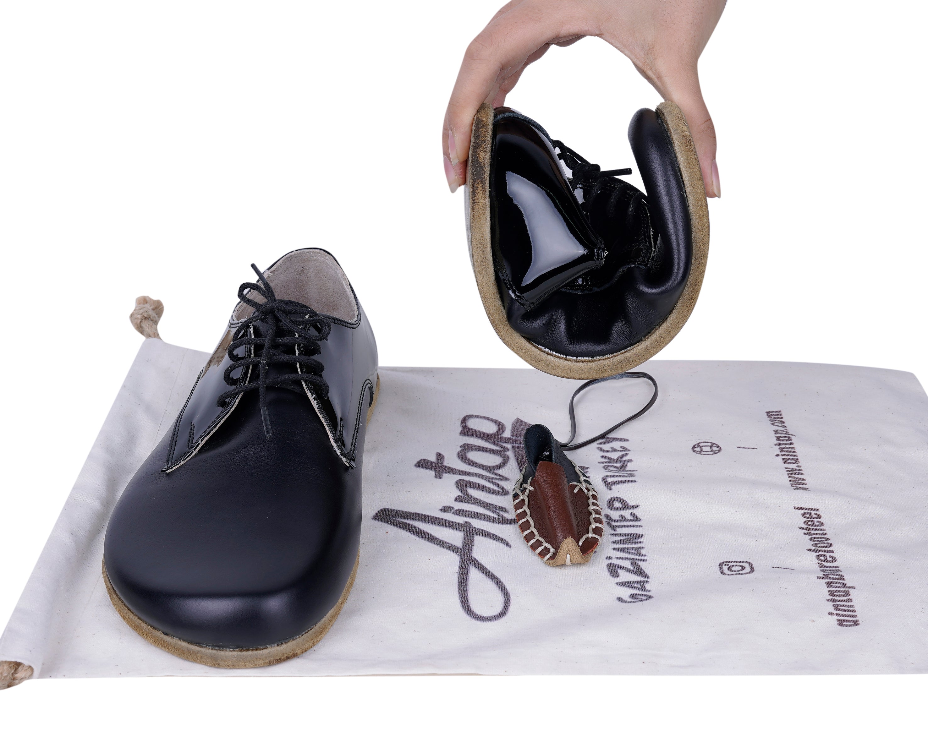 Matte and Glossy Black Oxford Wide Barefoot Patent Leather Handmade Shoes