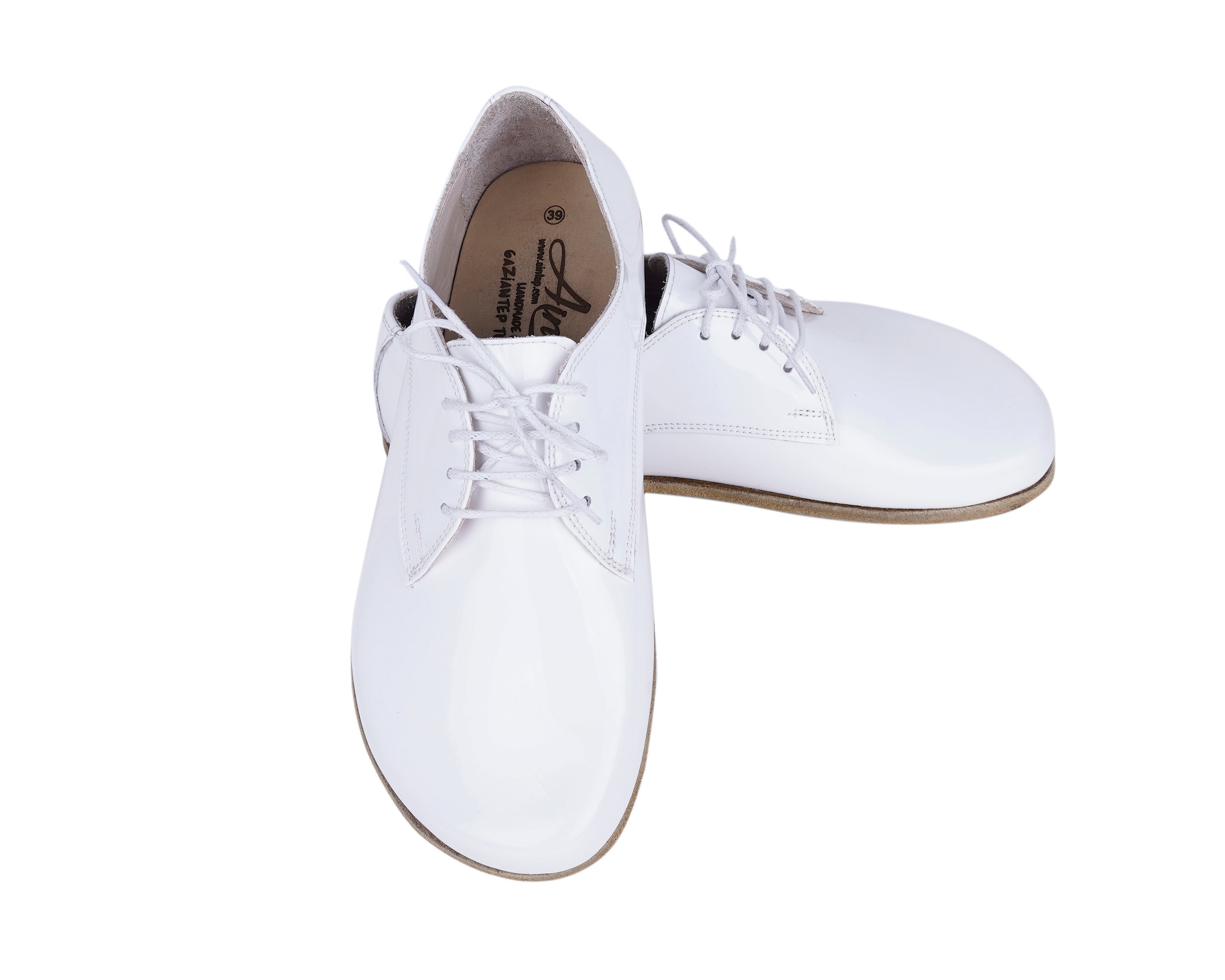 White Oxford Wide Barefoot Patent Leather Handmade Shoes