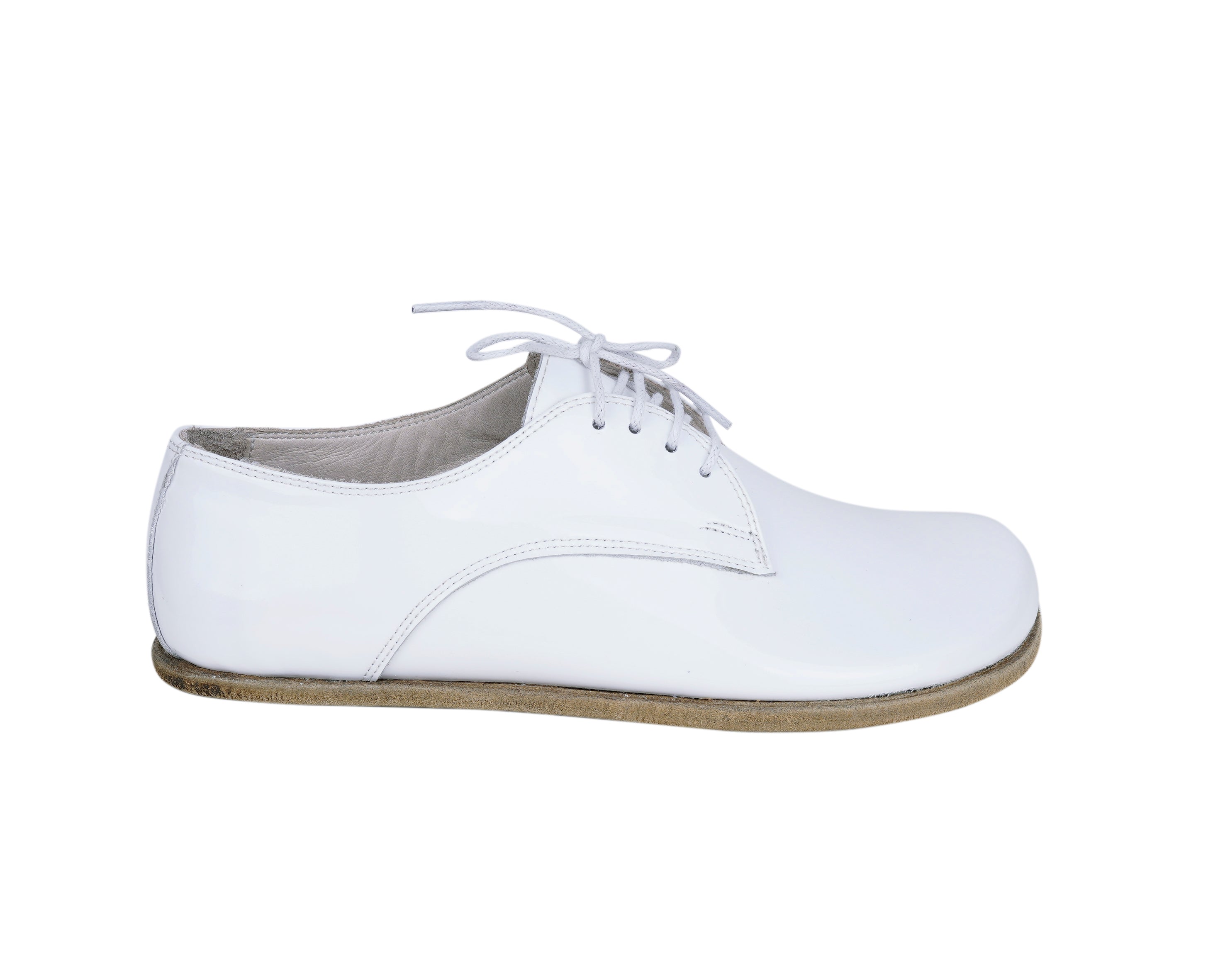 White Oxford Wide Barefoot Patent Leather Handmade Shoes