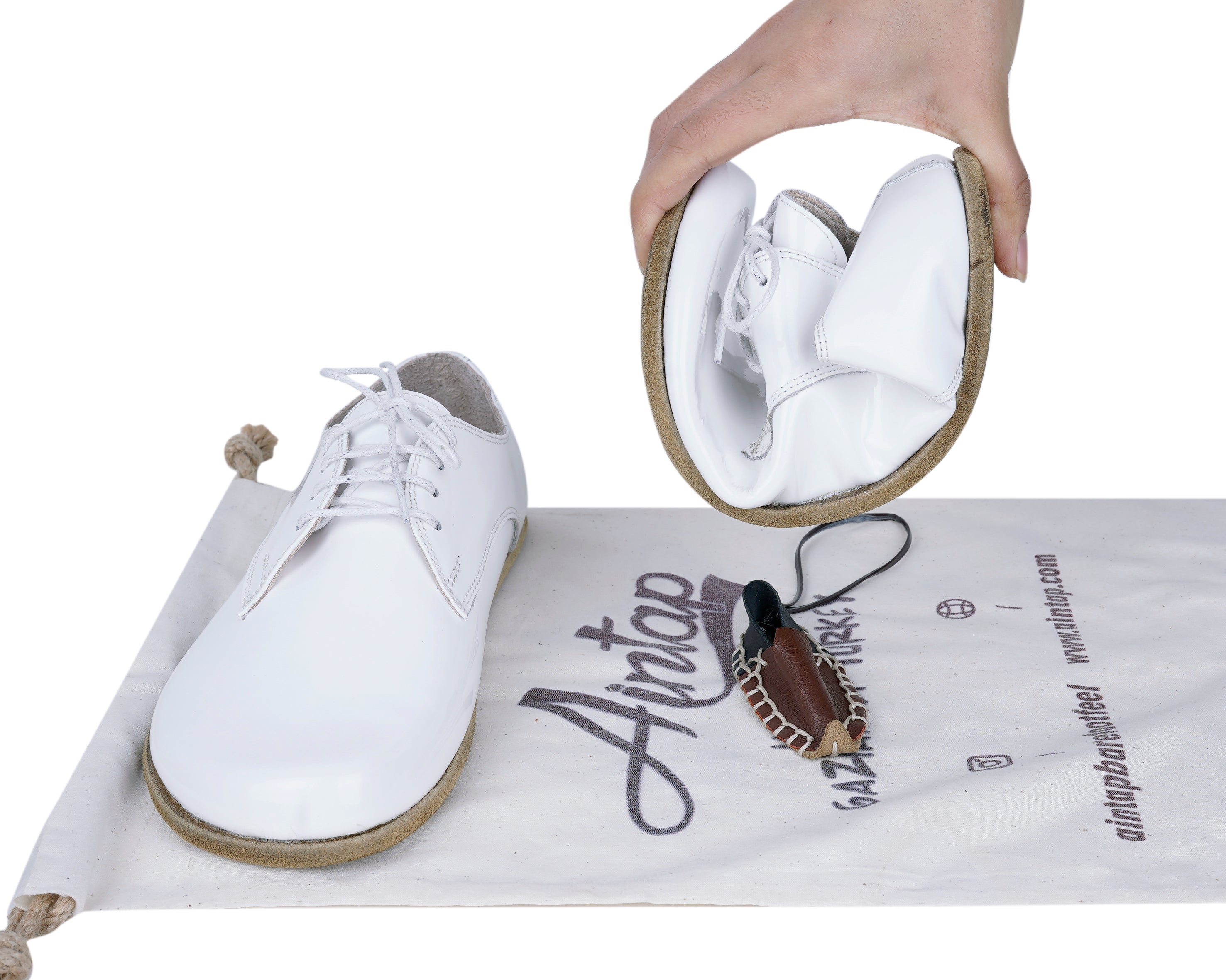 White Oxford Wide Barefoot Patent Leather Handmade Shoes