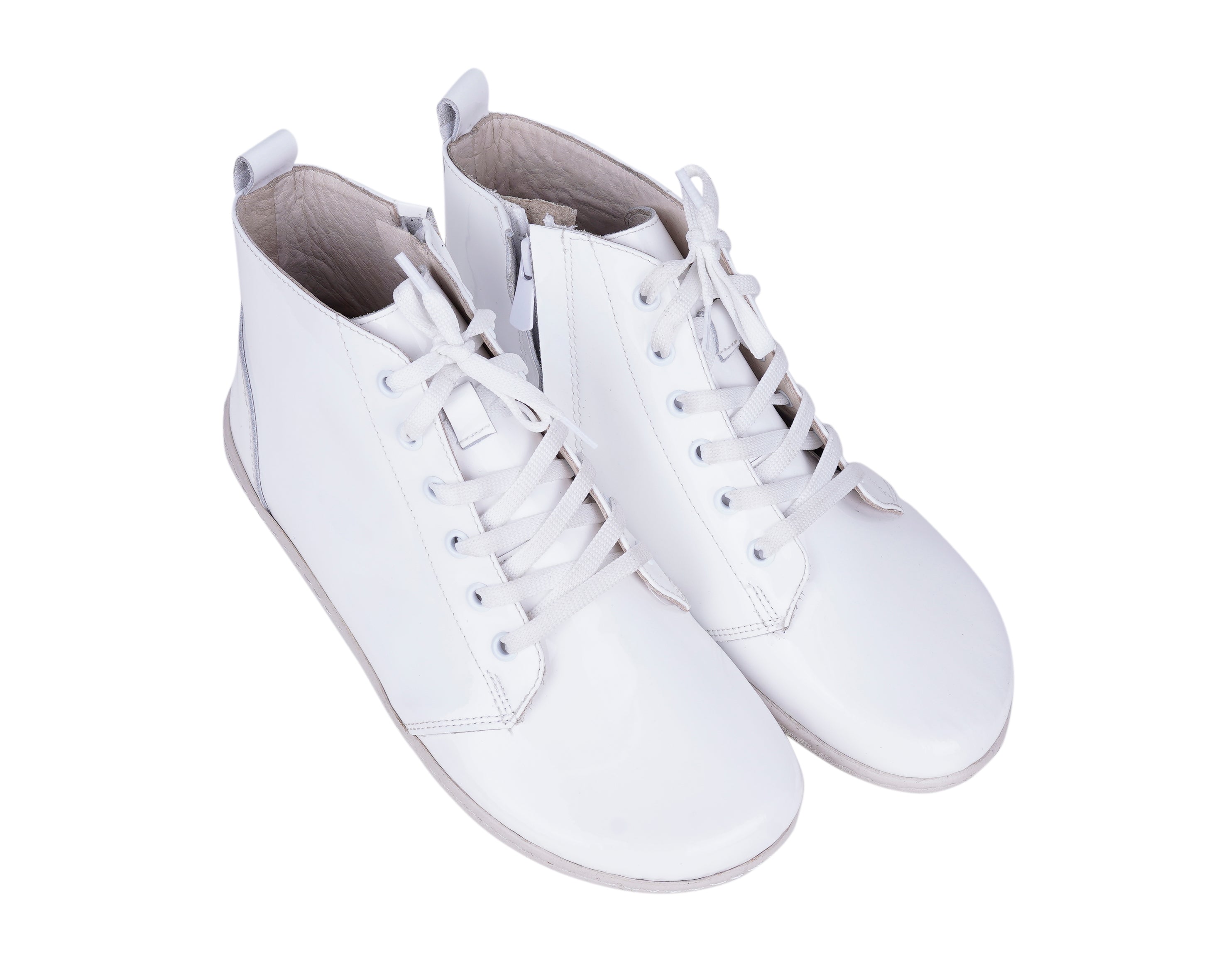 Atoma White Short Boots Wide Barefoot Shoes Patent Leather Handmade Rubber Outsole