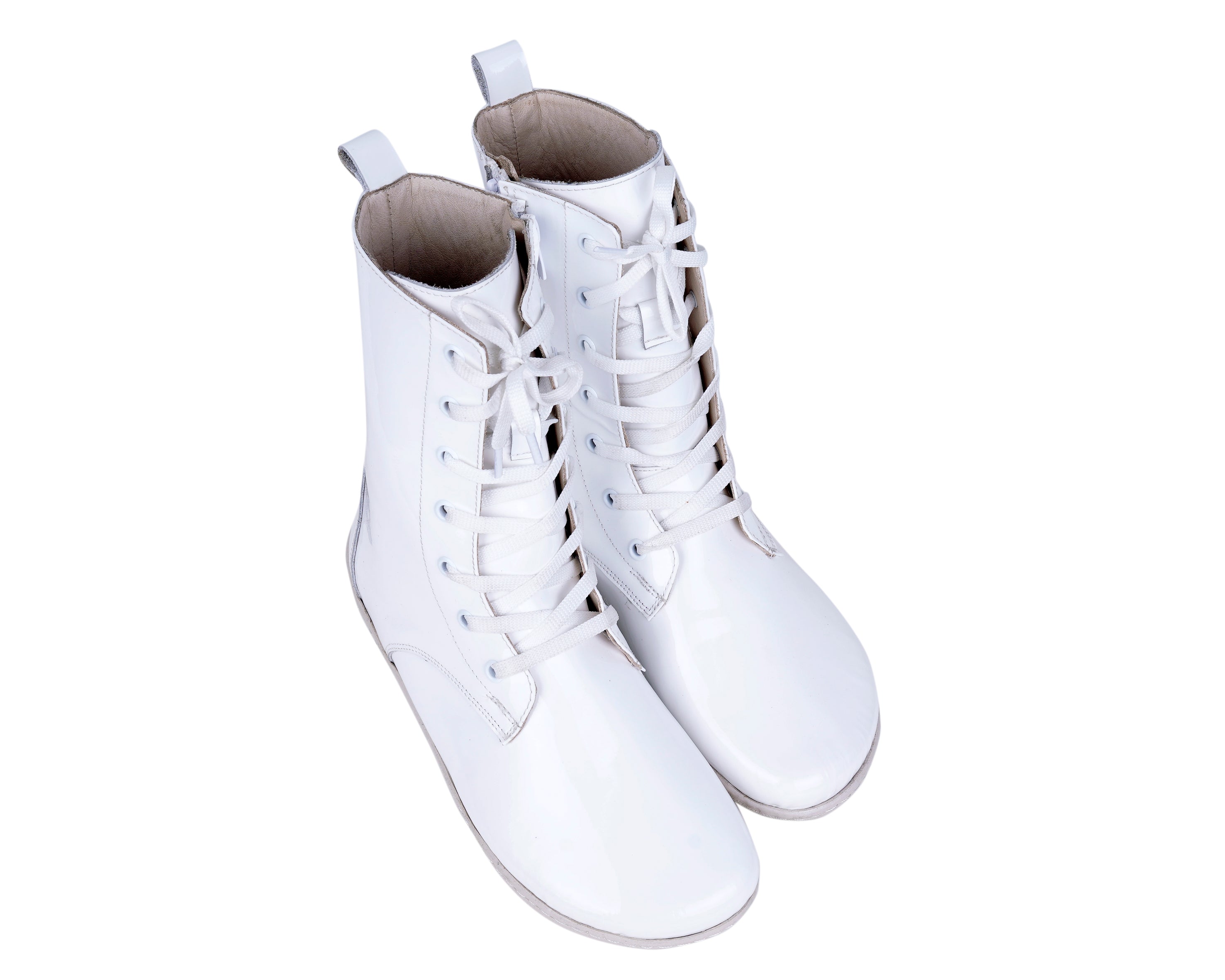 White Long Zipper Boots Wide Barefoot Shoes Atoma Leather Handmade 6mm Rubber Outsole