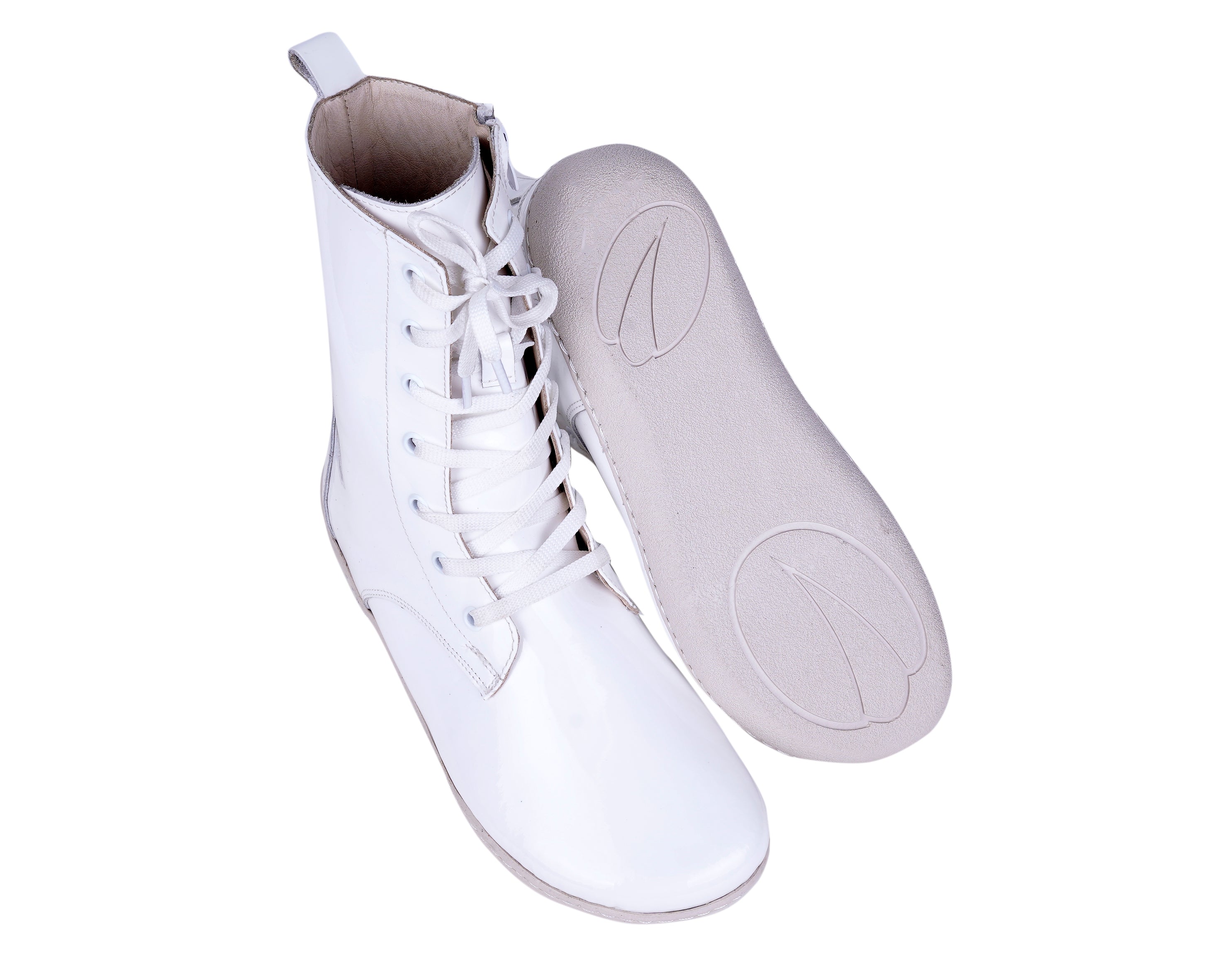 White Long Zipper Boots Wide Barefoot Shoes Atoma Leather Handmade 6mm Rubber Outsole