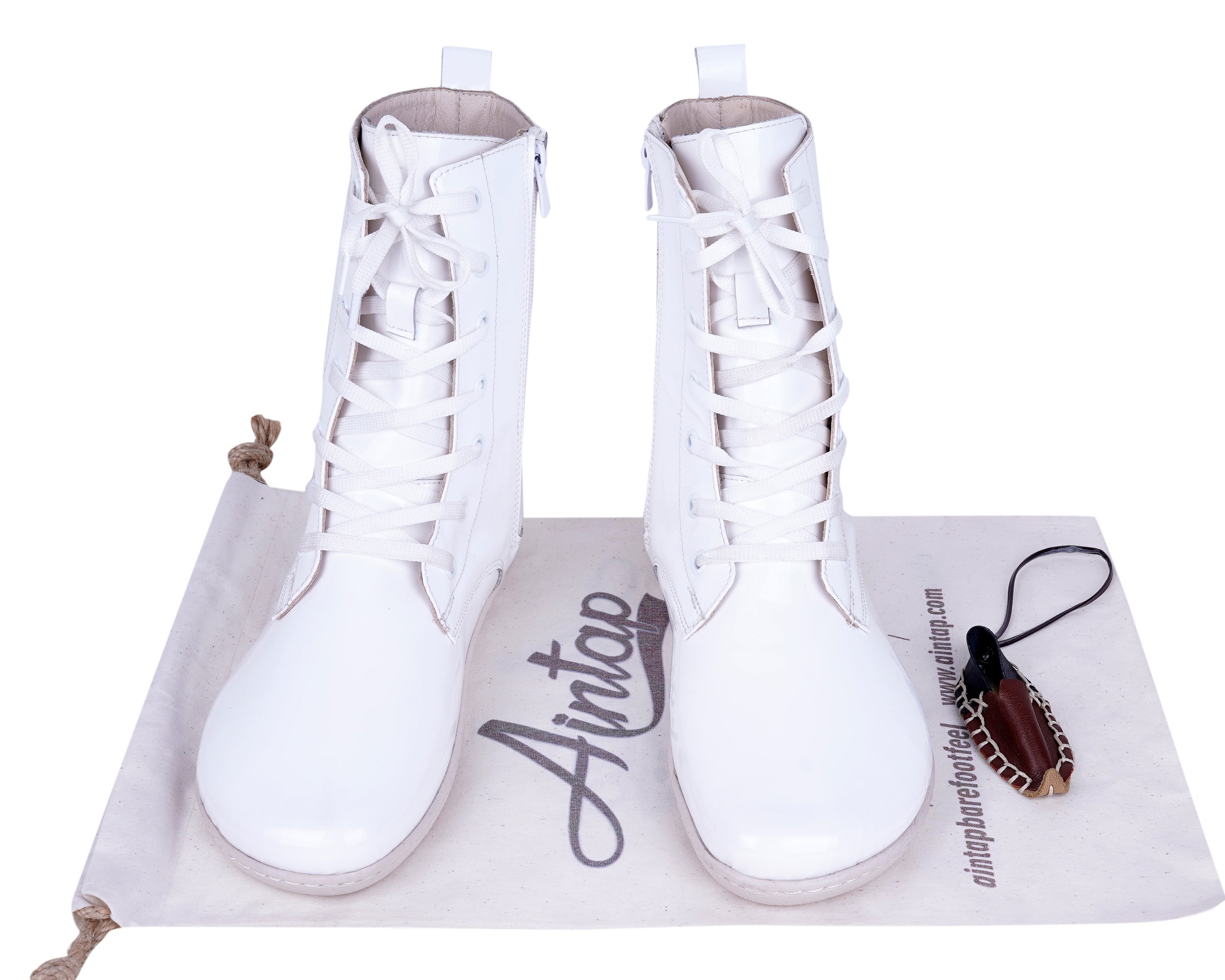 White Long Zipper Boots Wide Barefoot Shoes Atoma Leather Handmade 6mm Rubber Outsole