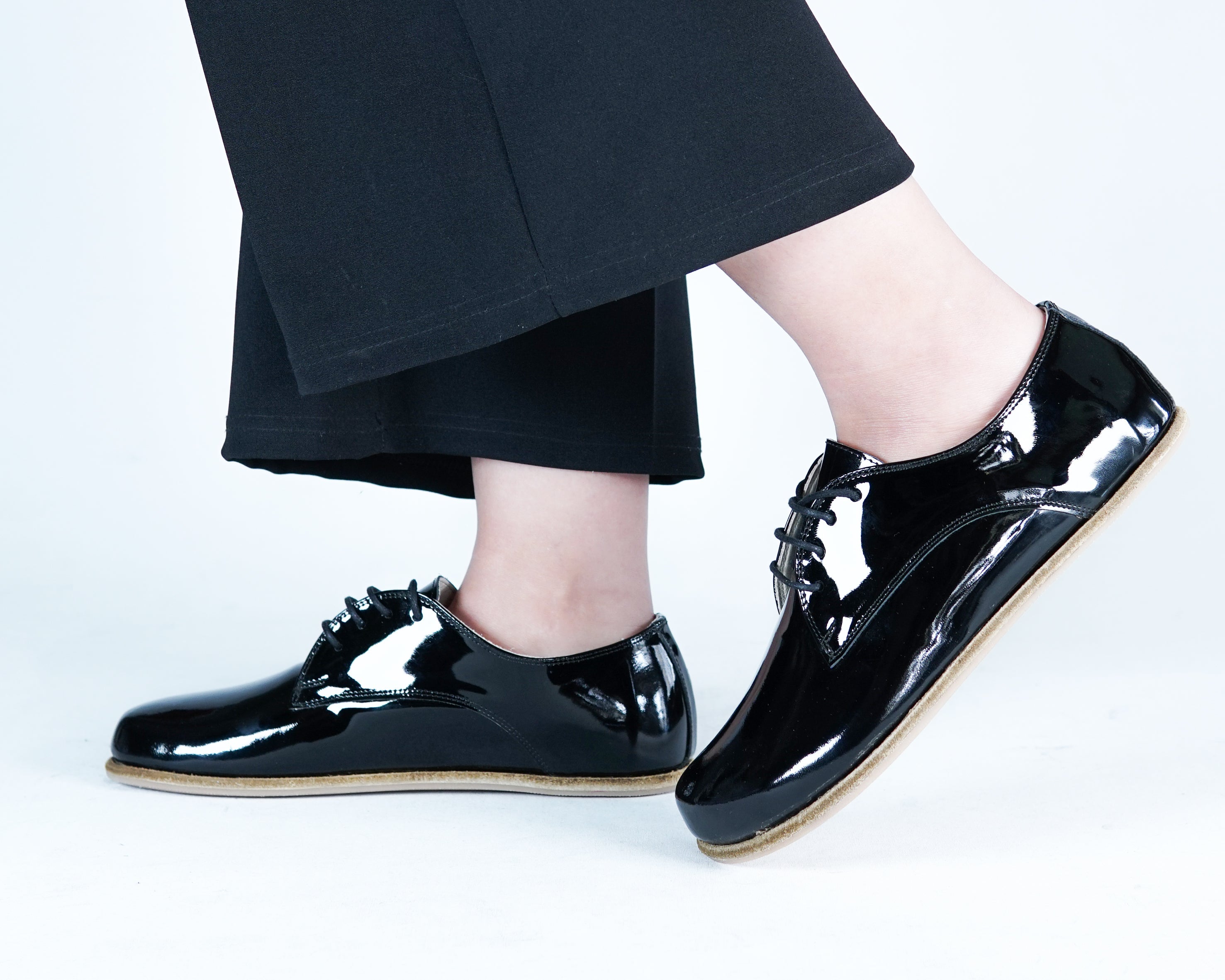 Black Oxford Wide Barefoot Patent Leather Handmade Shoes Oxford Leather Outsole