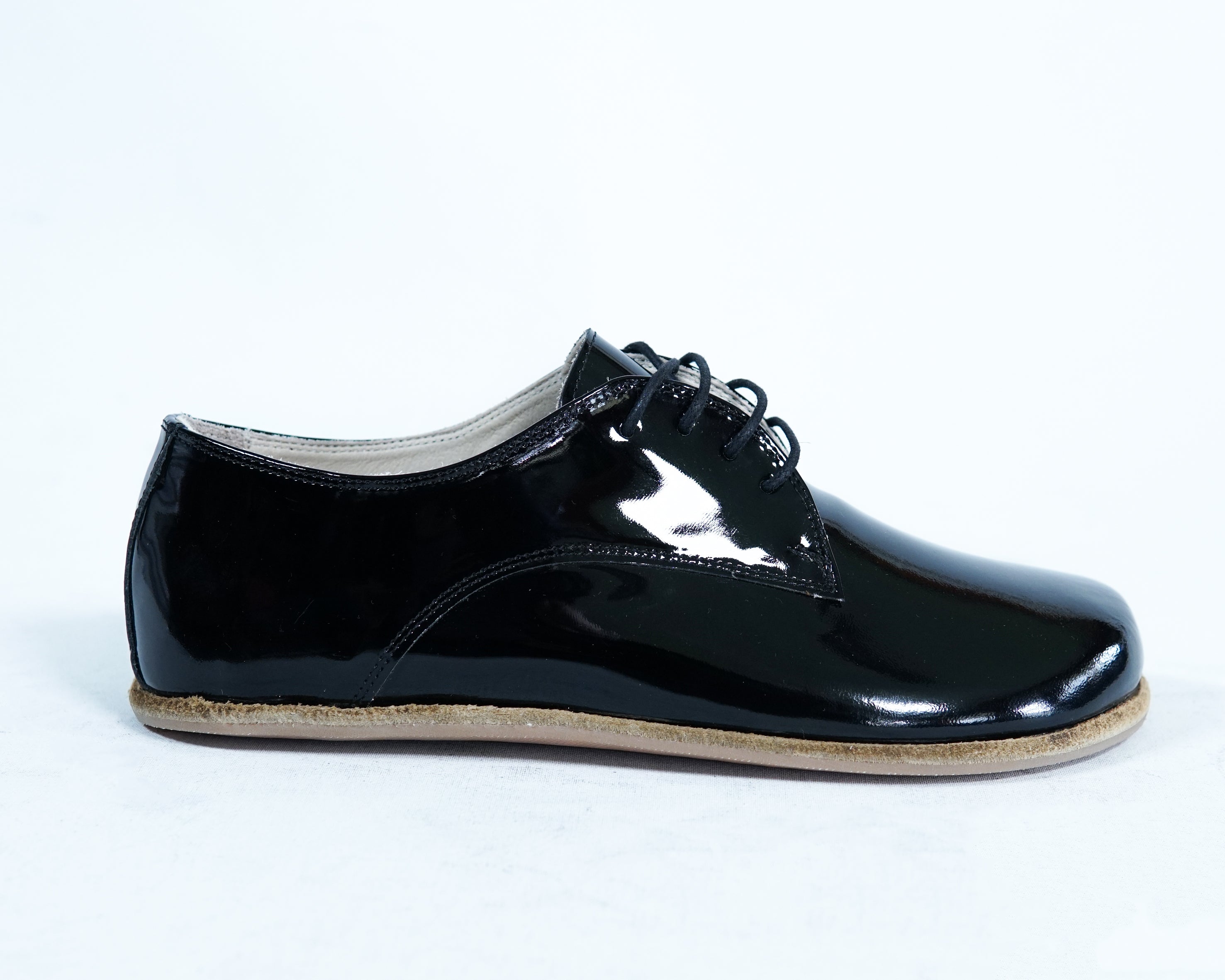 Black Oxford Wide Barefoot Patent Leather Handmade Shoes