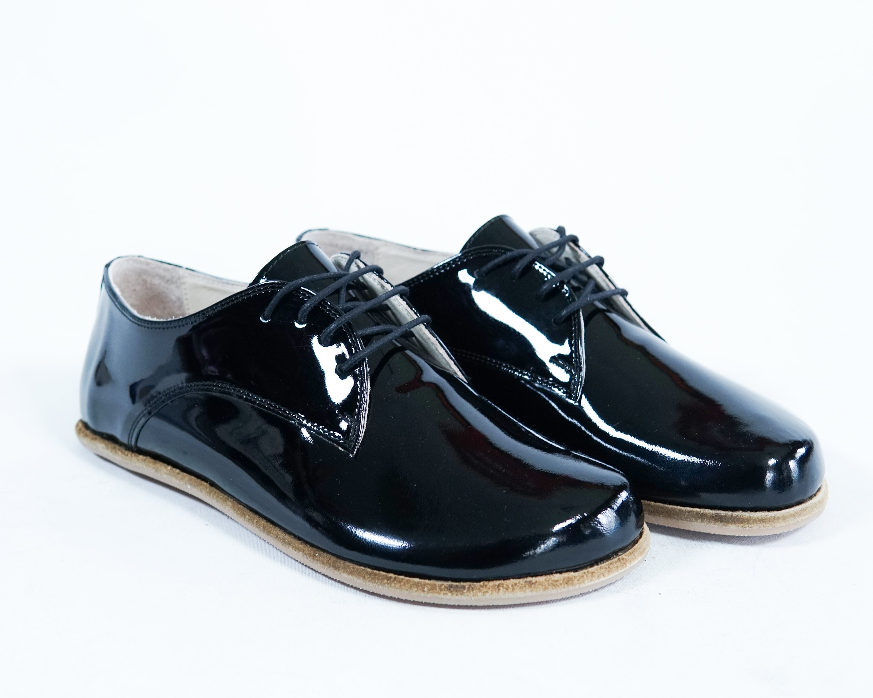 Black Oxford Wide Barefoot Patent Leather Handmade Shoes