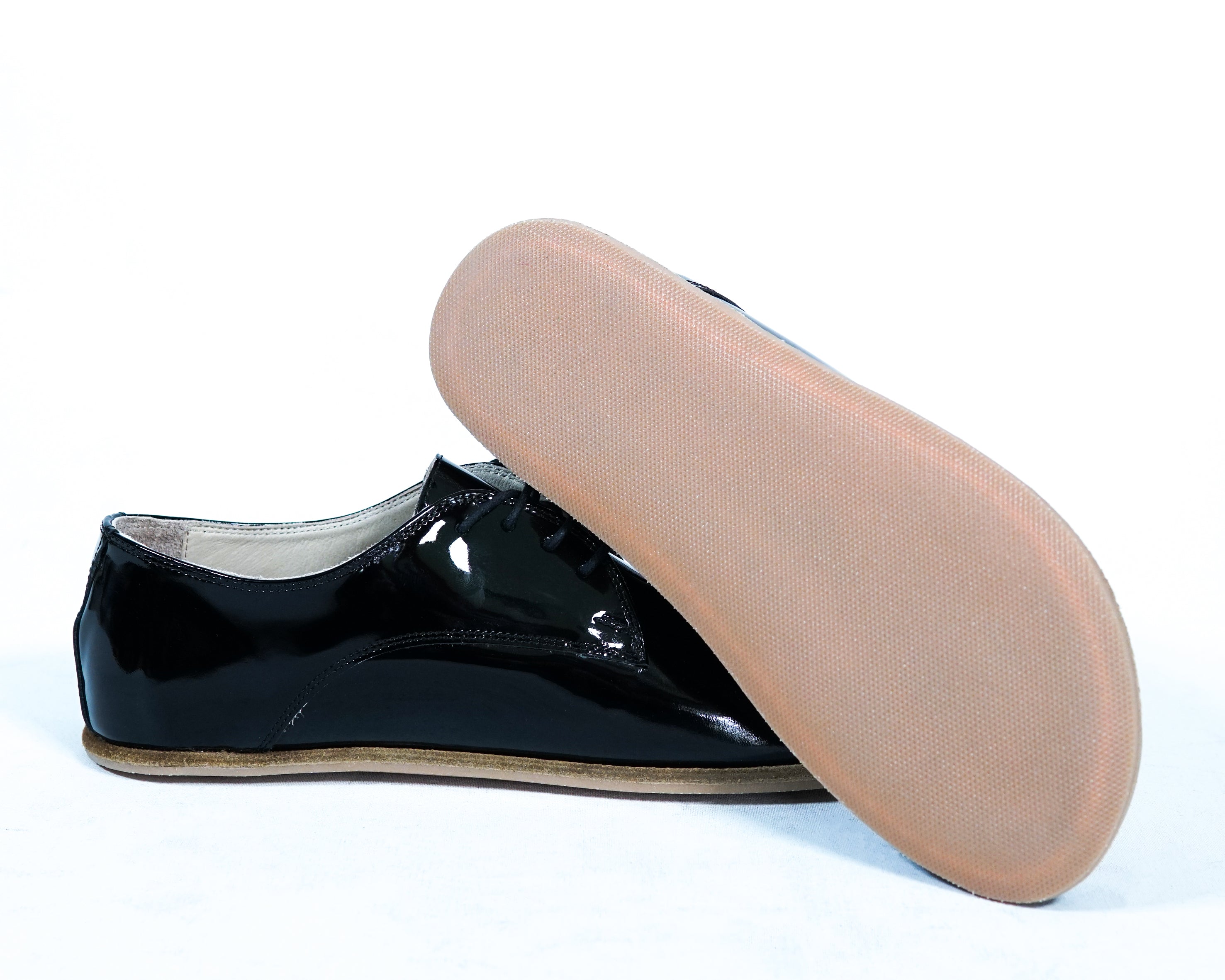 Black Oxford Wide Barefoot Patent Leather Handmade Shoes