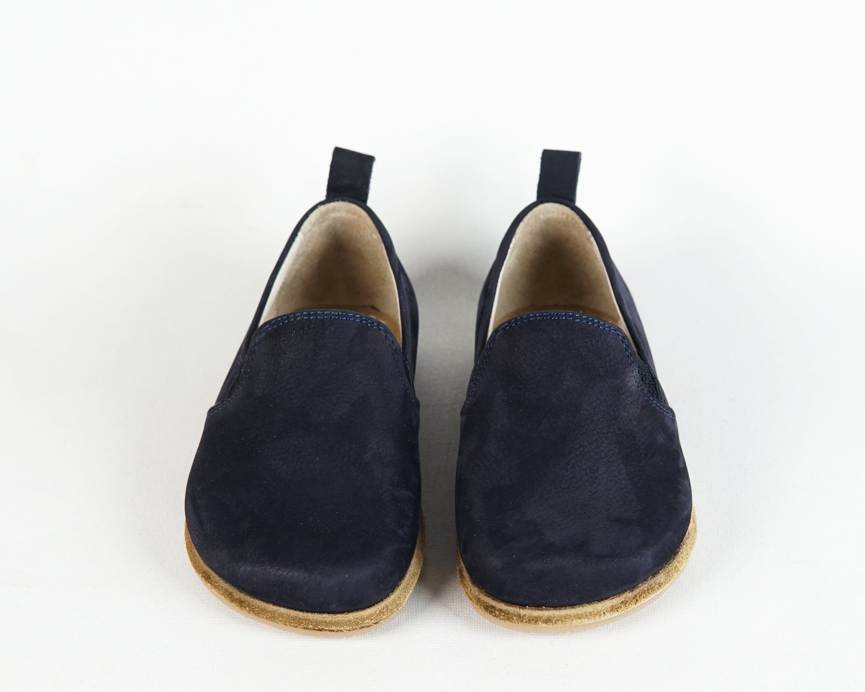 Navy Blue Kids Slip-On Wide Barefoot Shoes Nubuck Leather Handmade Leather & Rubber Sole