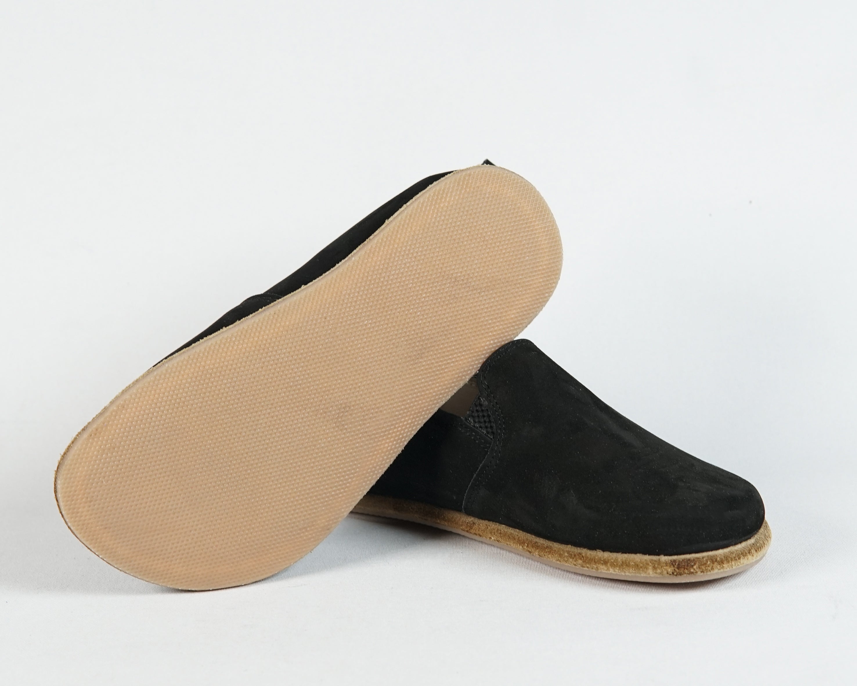 Black Kids Slip-On Wide Barefoot Shoes Nubuck Leather Handmade Leather & Rubber Sole