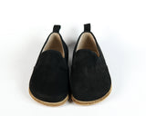 Black Kids Slip-On Wide Barefoot Shoes Nubuck Leather Handmade Leather & Rubber Sole 