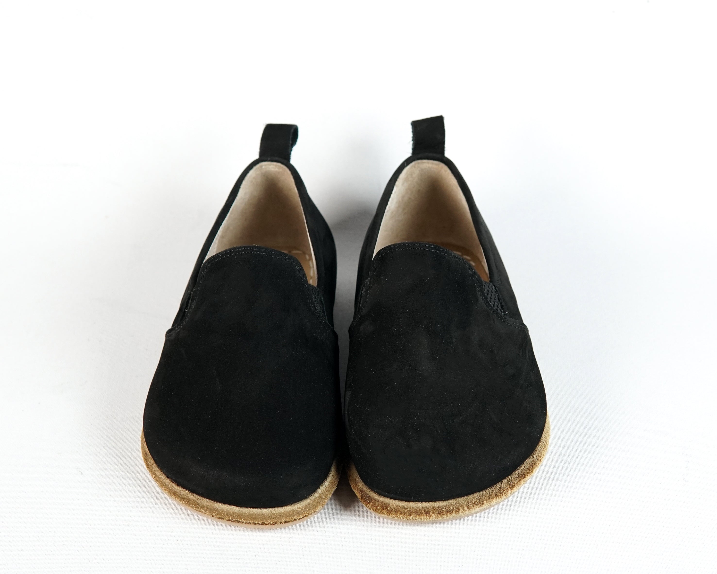 Black Kids Slip-On Wide Barefoot Shoes Nubuck Leather Handmade Leather & Rubber Sole 